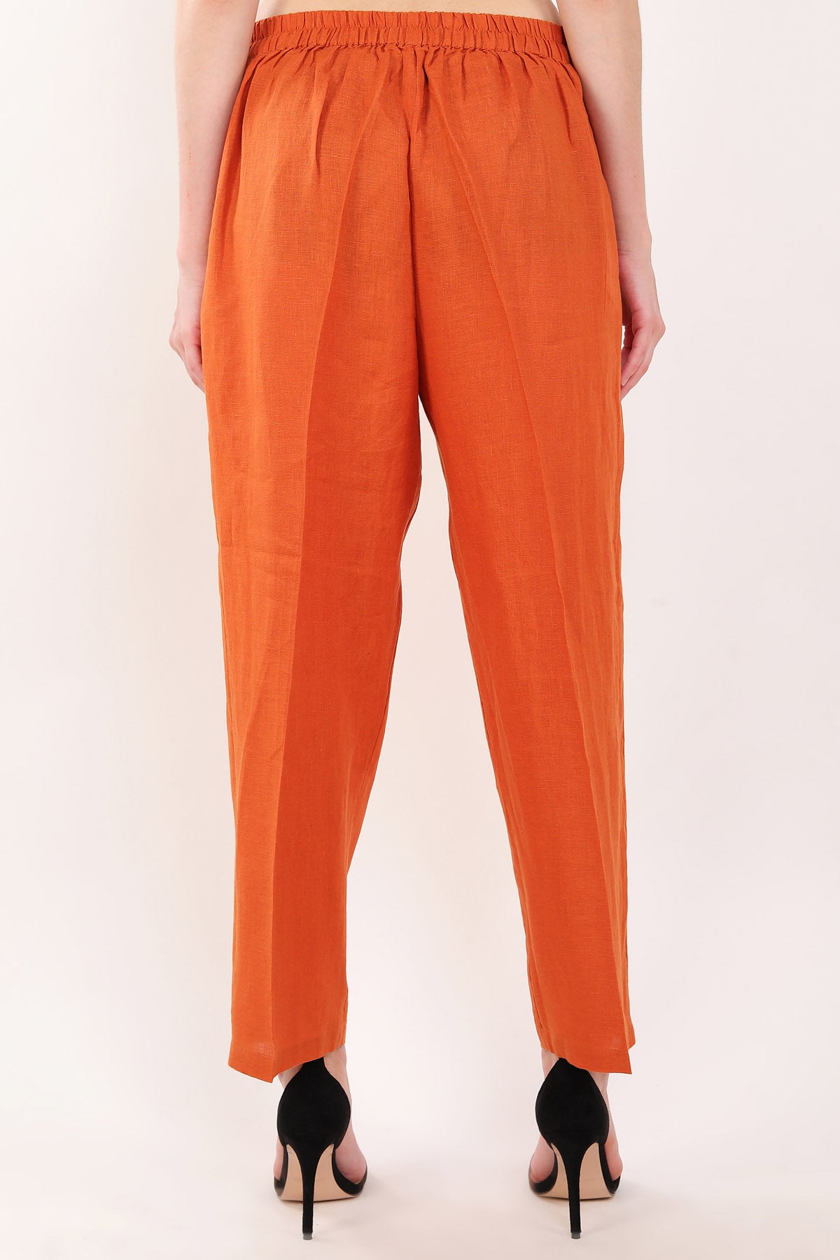 Orange Linen Straight Pants