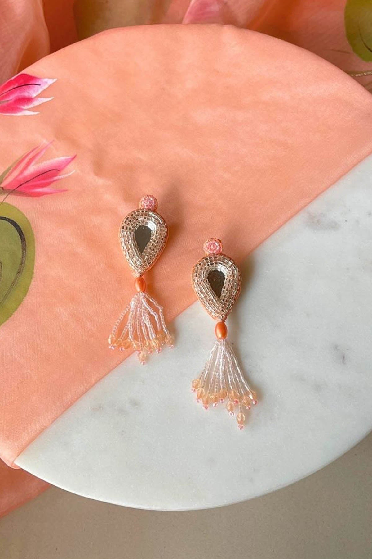 Deeya The Fashion House Orange Mirror Drop Earrings Jewellery online at ScrollnShops