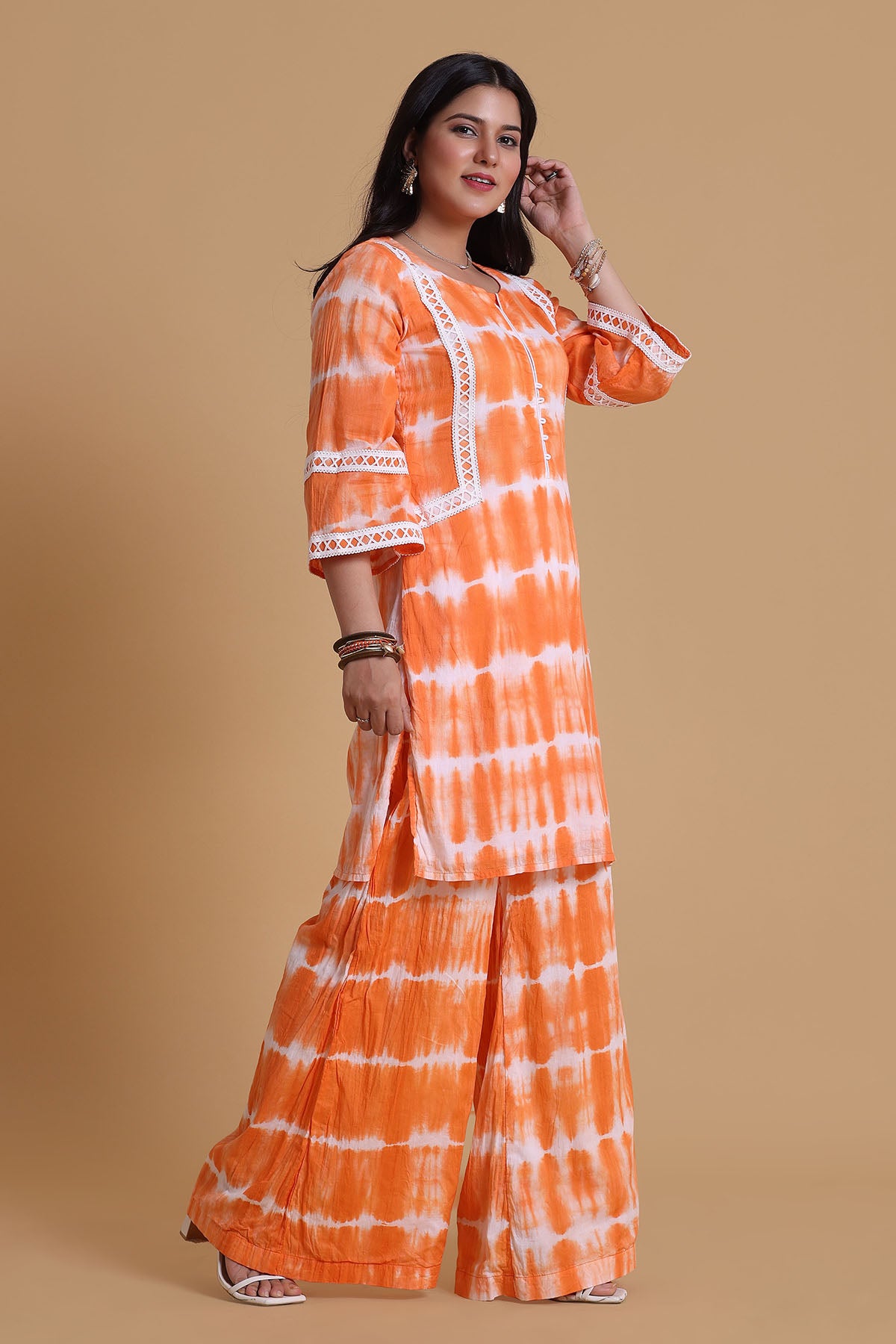 Orange Mulmul Short Kurta Set