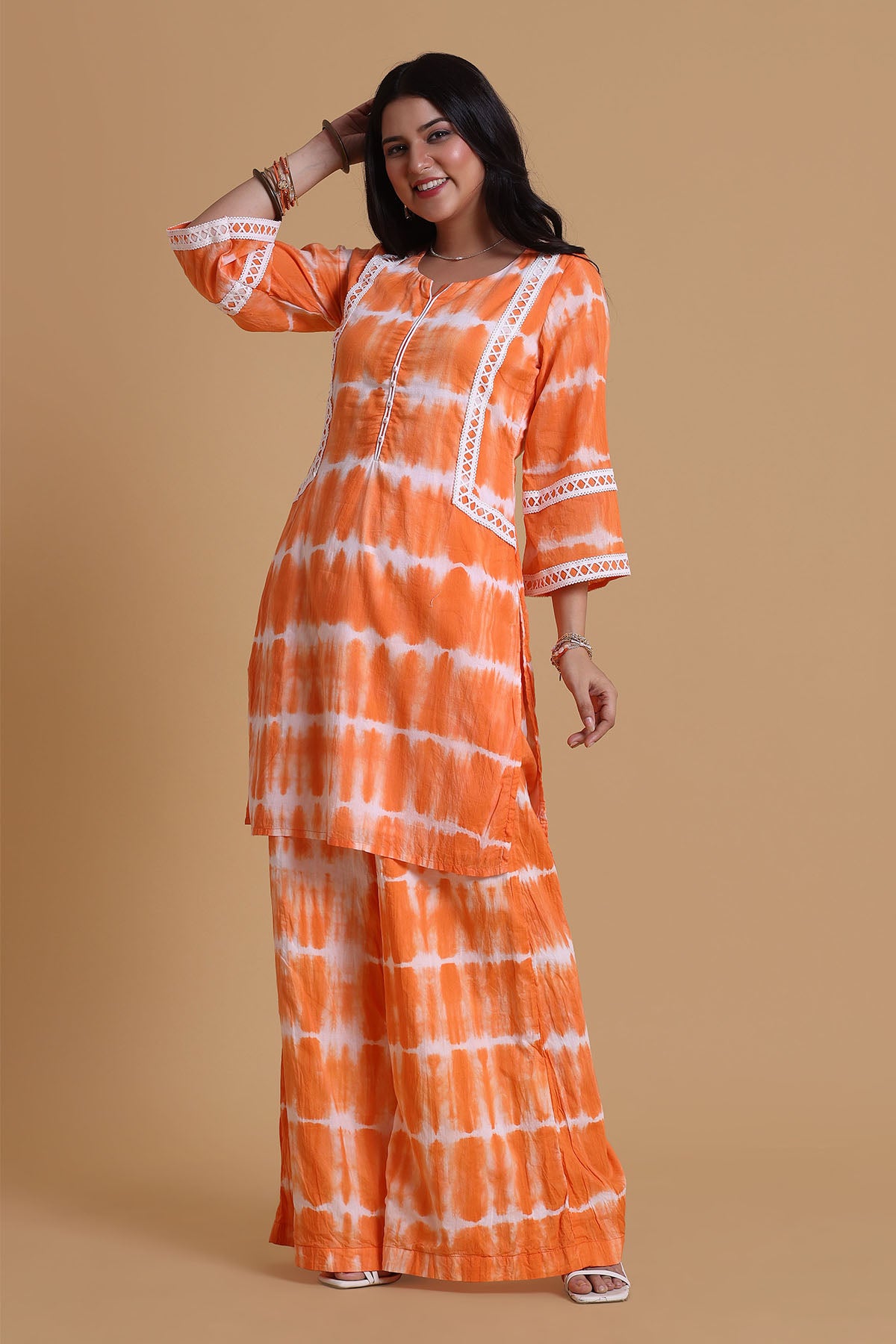 Orange Mulmul Short Kurta Set