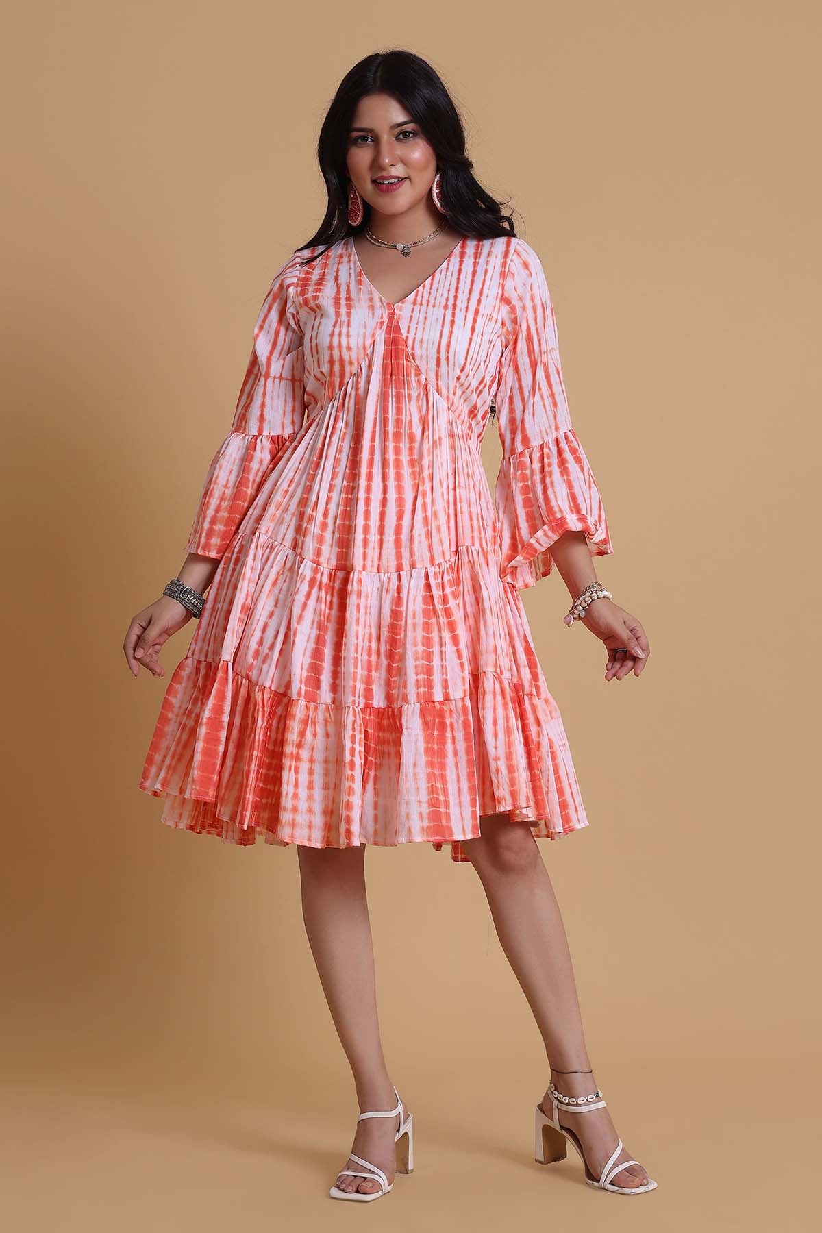 Orange Mulmul V-Neck Midi Dress