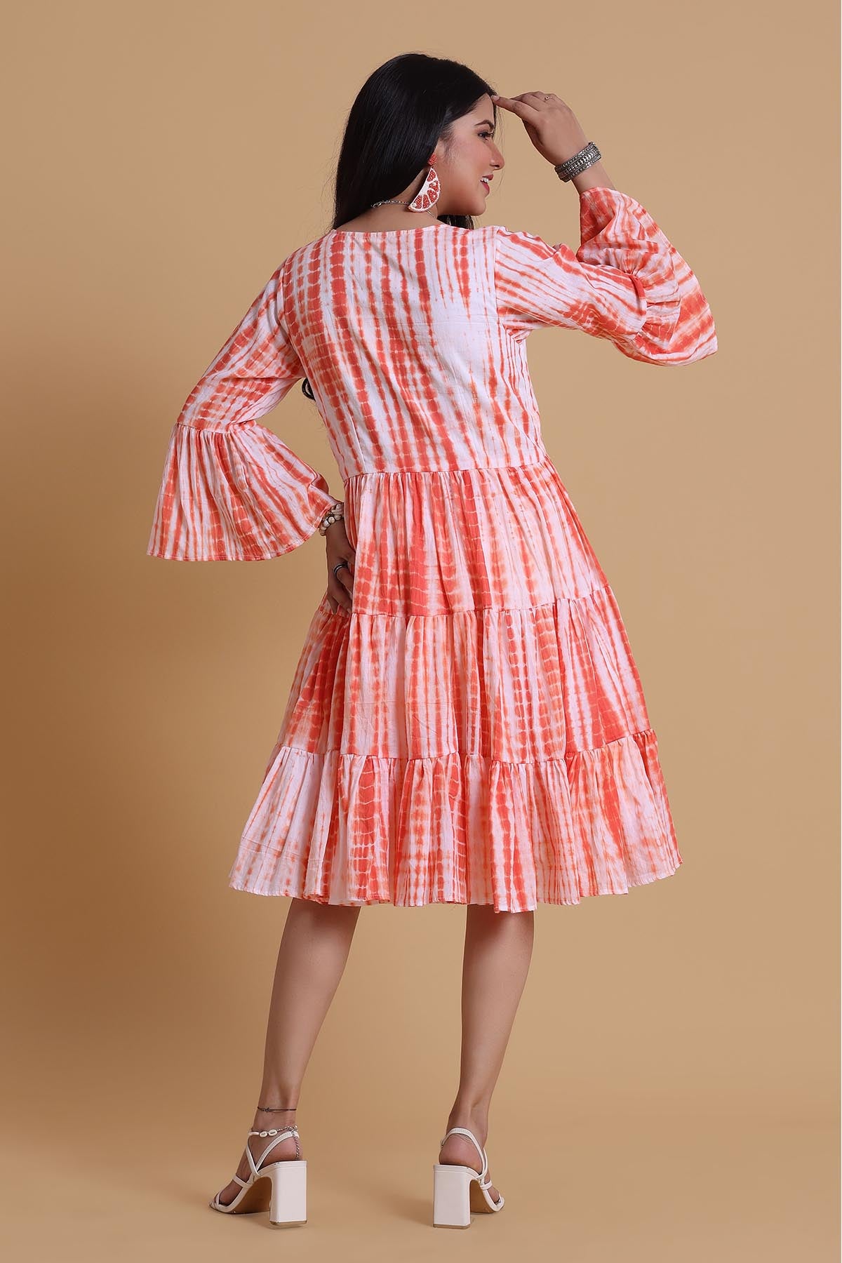 Orange Mulmul V-Neck Midi Dress