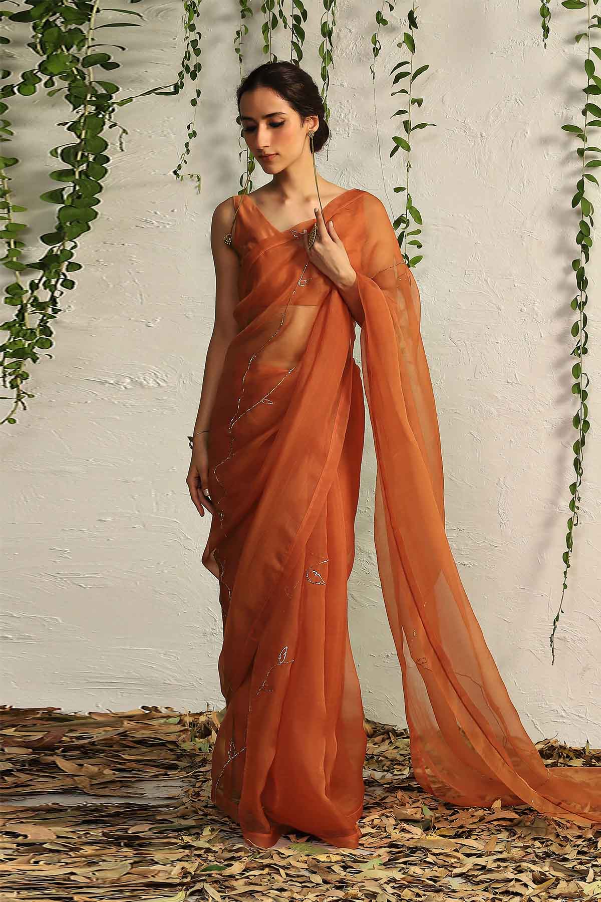 Buy Orange Nakshi Saree & Blouse Online