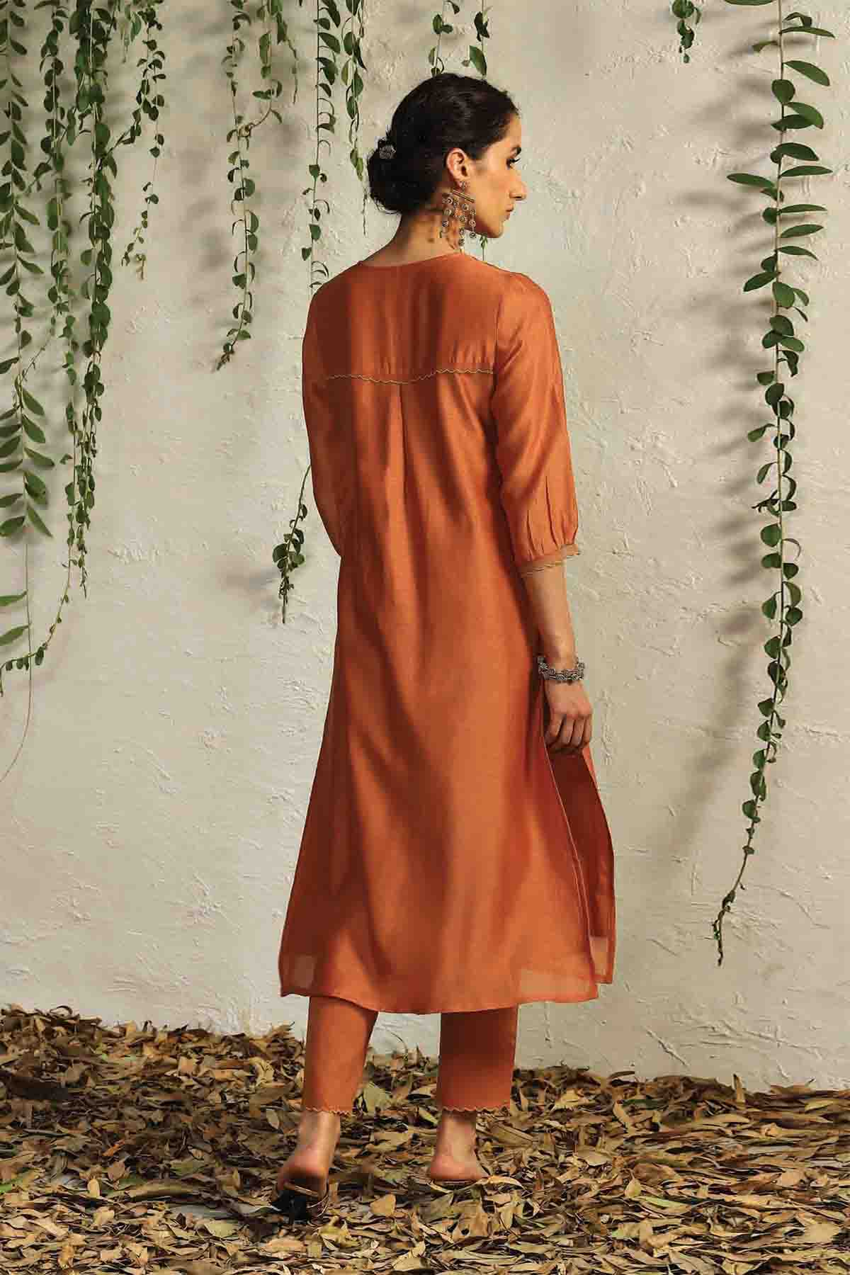 Orange Nakshi Work Kurta Set