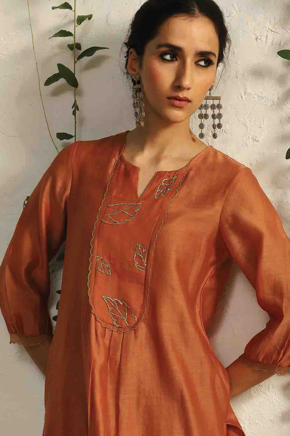 Orange Nakshi Work Kurta Set