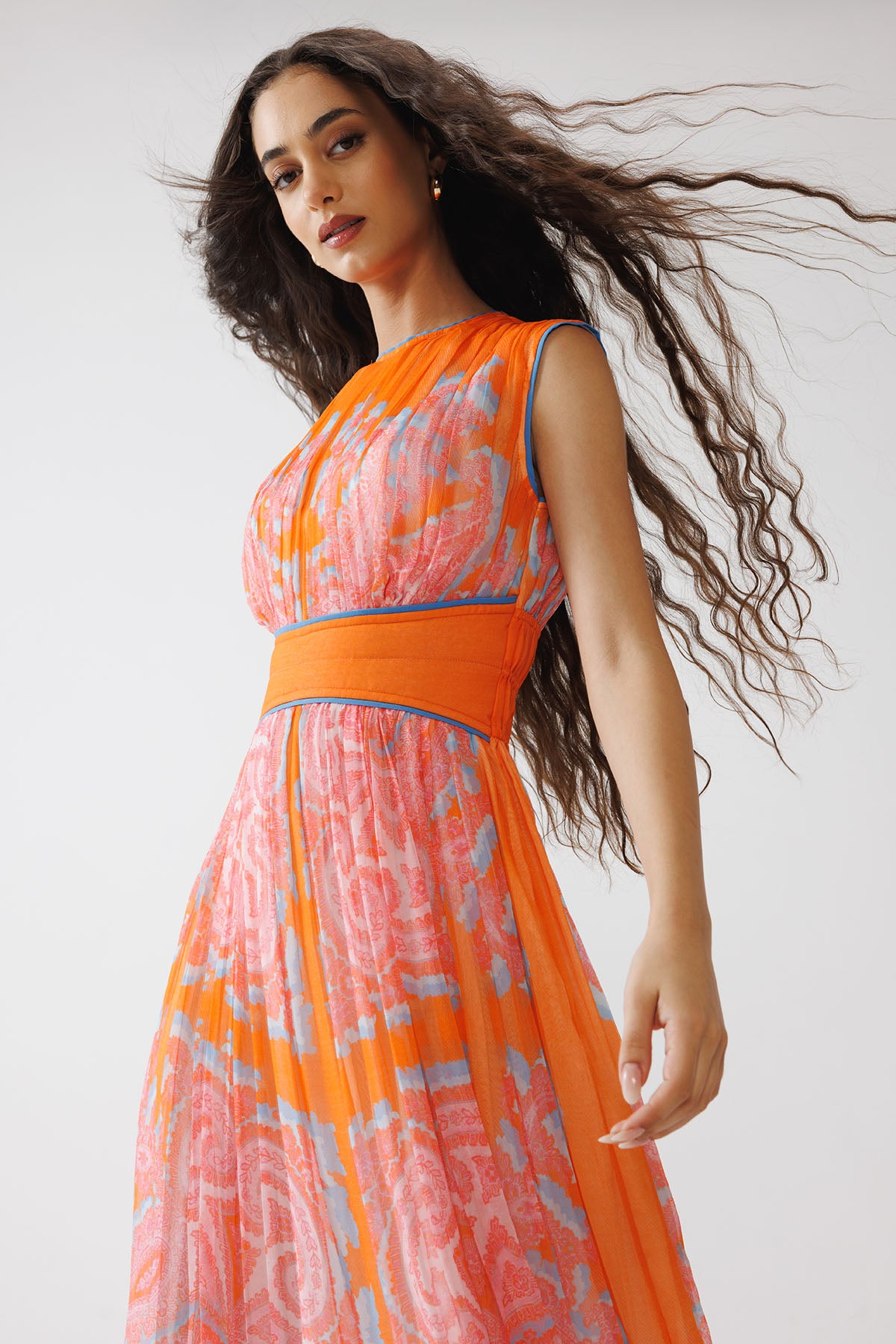 Orange Paisley Print Maxi Dress