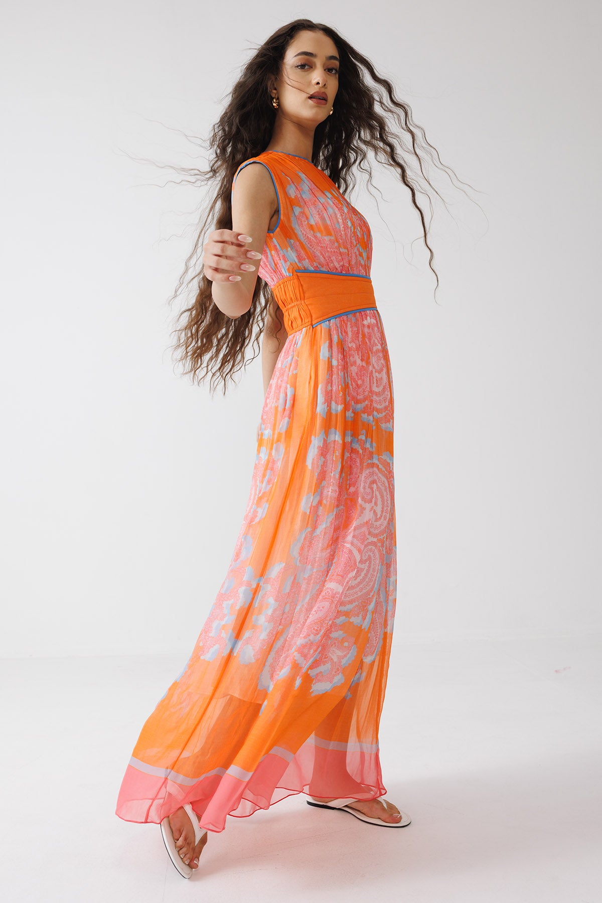 Orange Paisley Print Maxi Dress