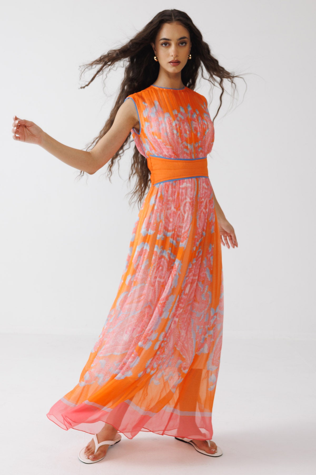 Orange Paisley Print Maxi Dress