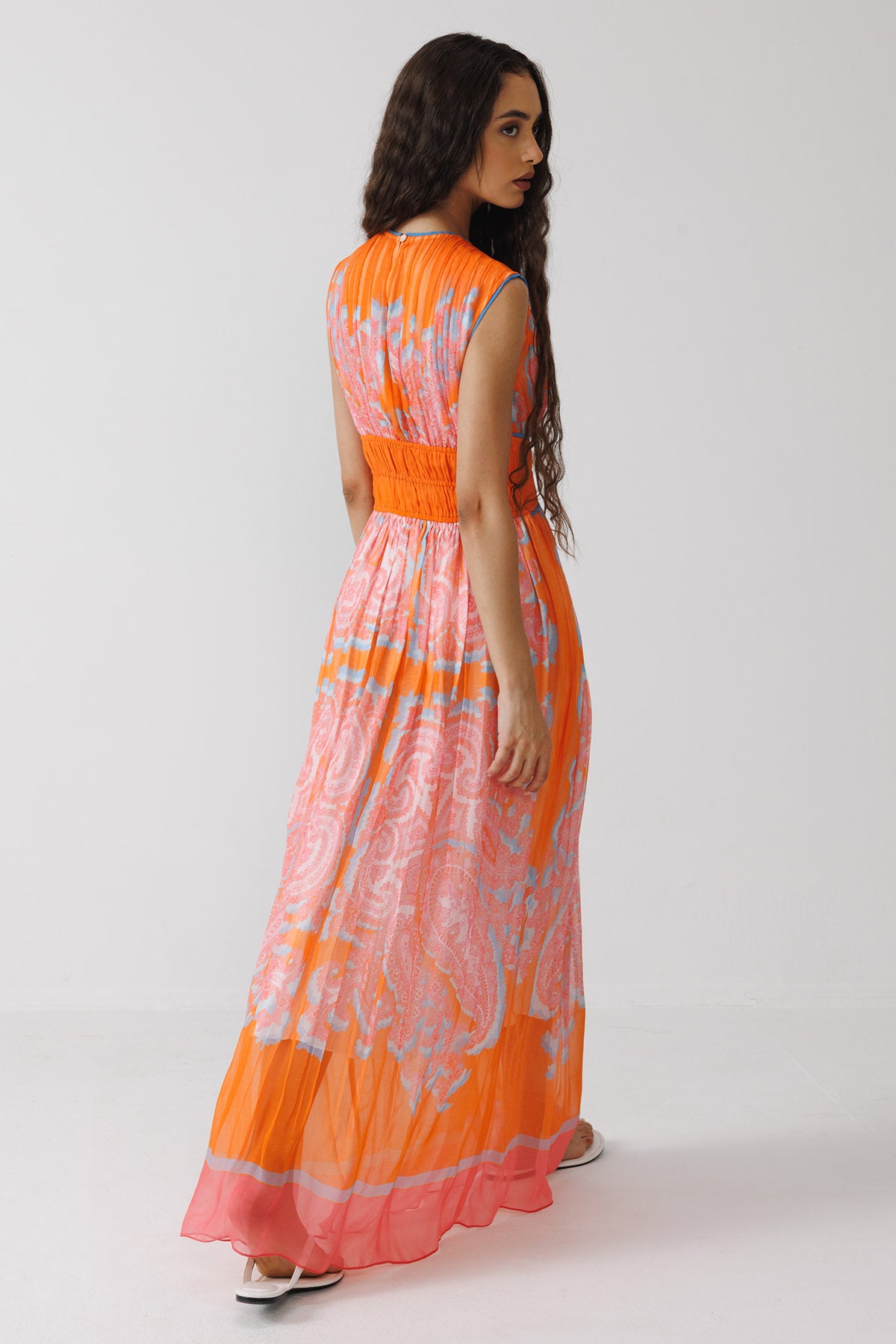 Orange Paisley Print Maxi Dress