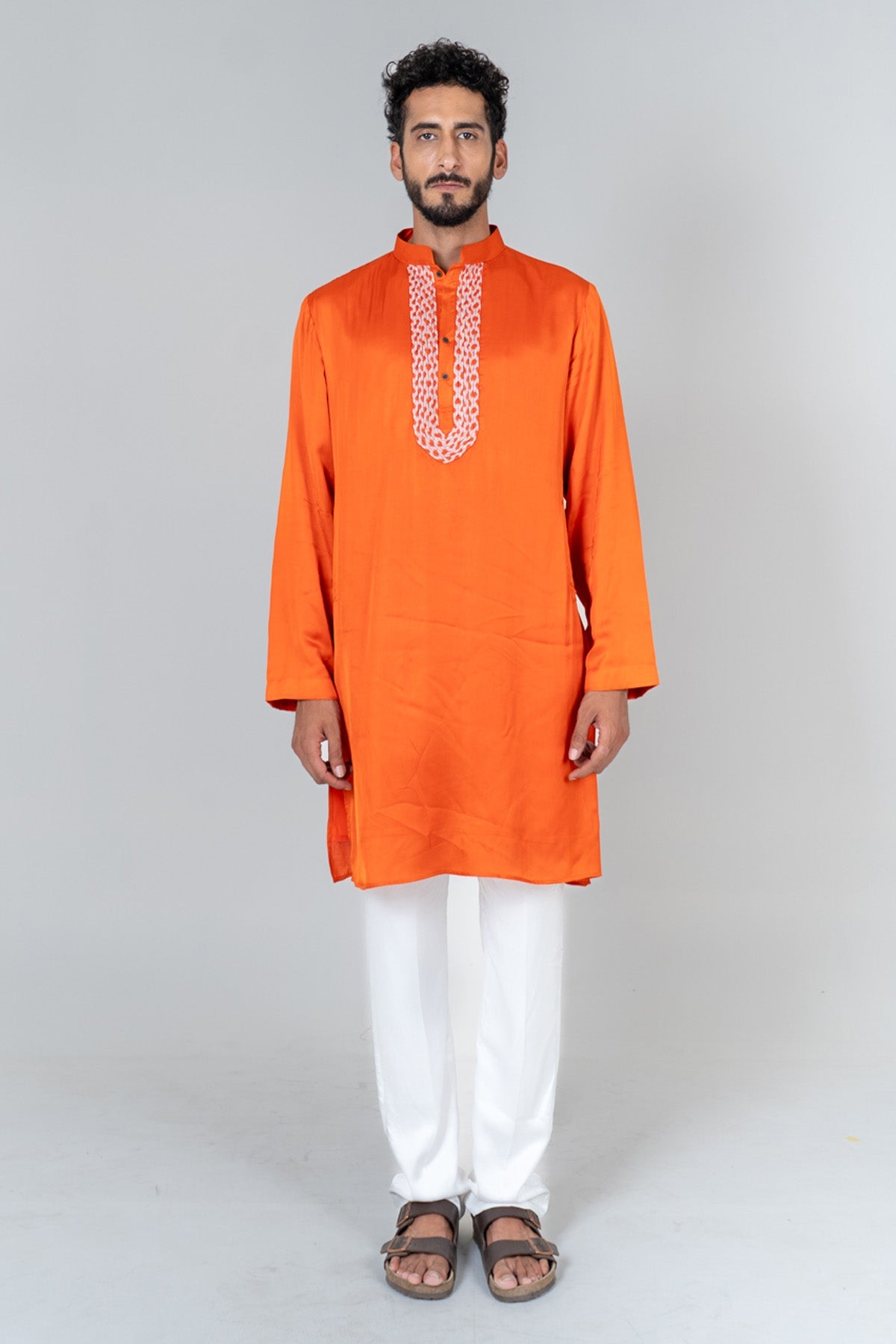 Neora by Nehal Chopra Orange & Pink Braid Kurta Set for men online at ScrollnShops