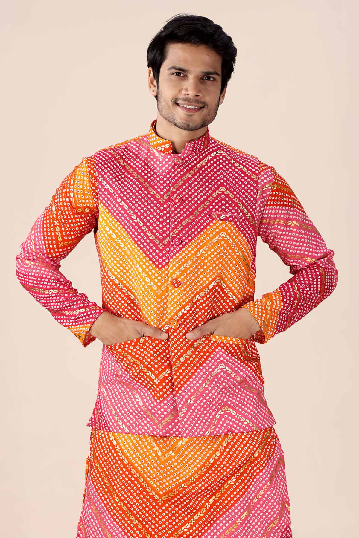 Orange & Pink Printed Bundi Set