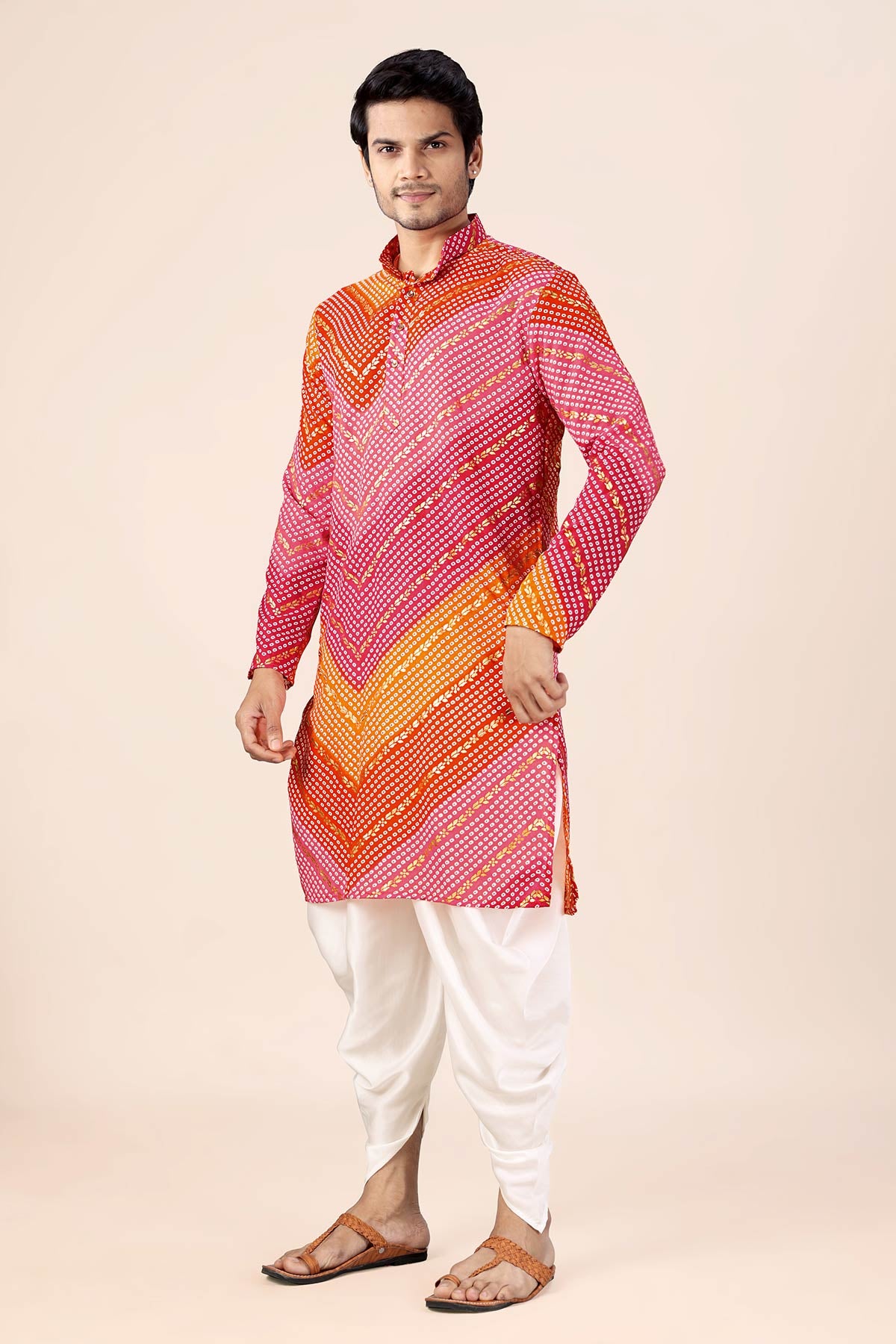 Orange & Pink Printed Bundi Set