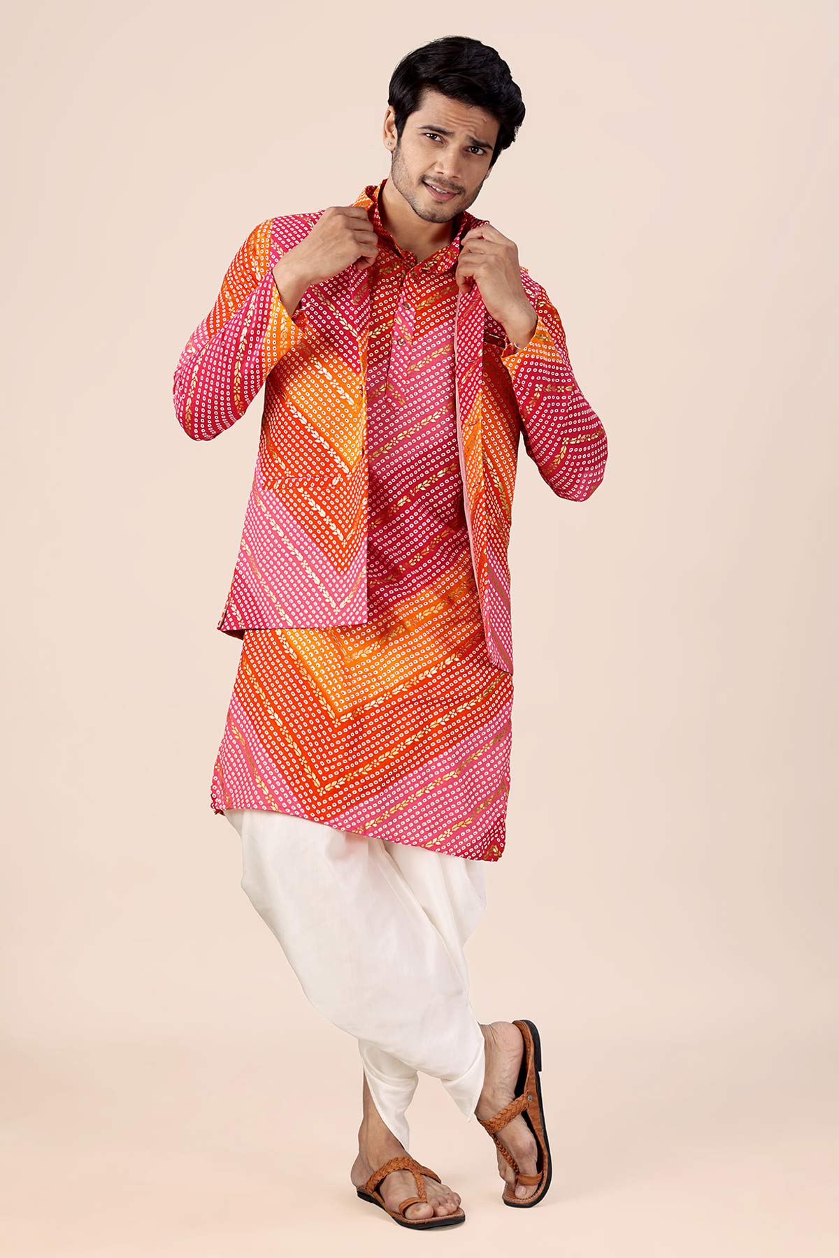 Orange & Pink Printed Bundi Set