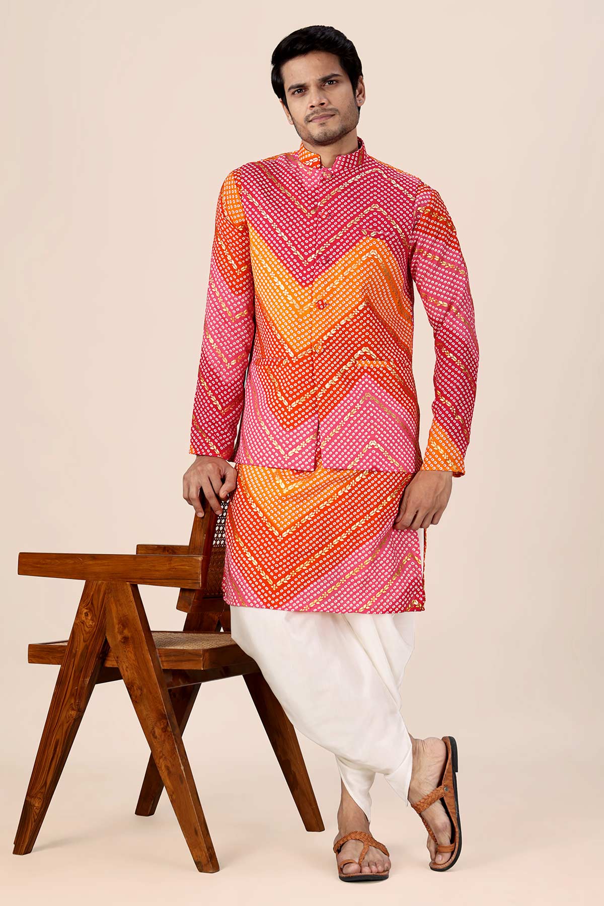 Buy Orange & Pink Printed Bundi Set for women by Priyanka Jain online available at scrollnshops