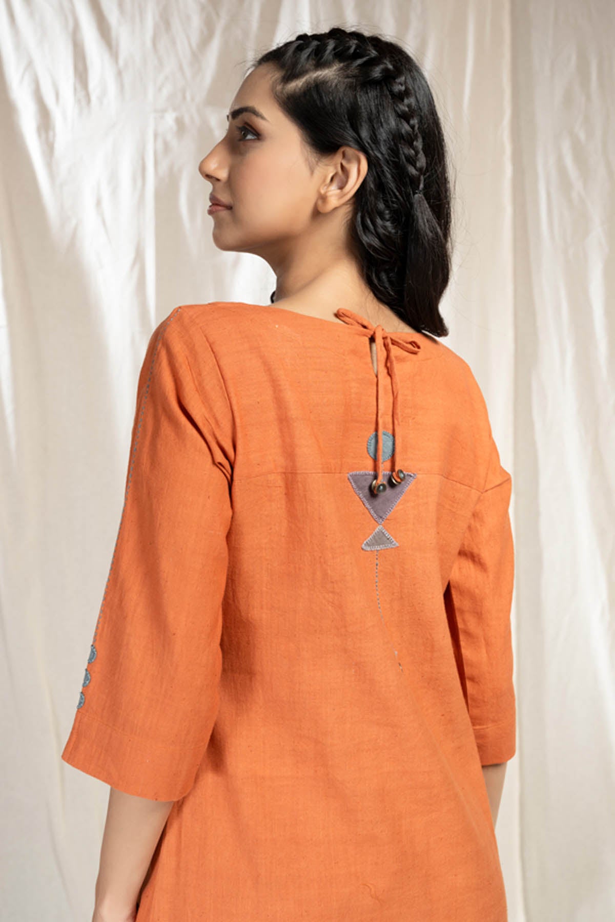 Orange Pintuck Asymmetric Dress