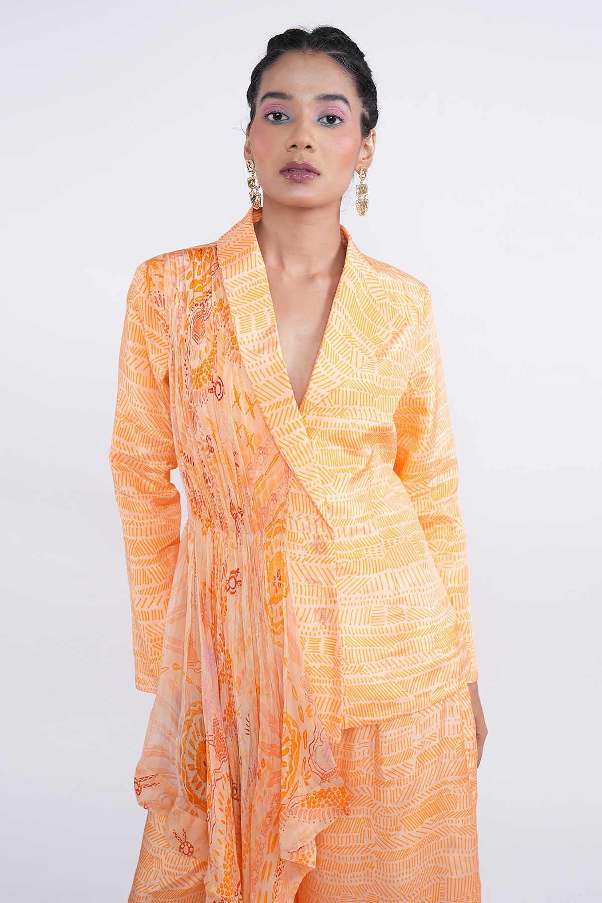 Orange Pleated Blazer & Pants