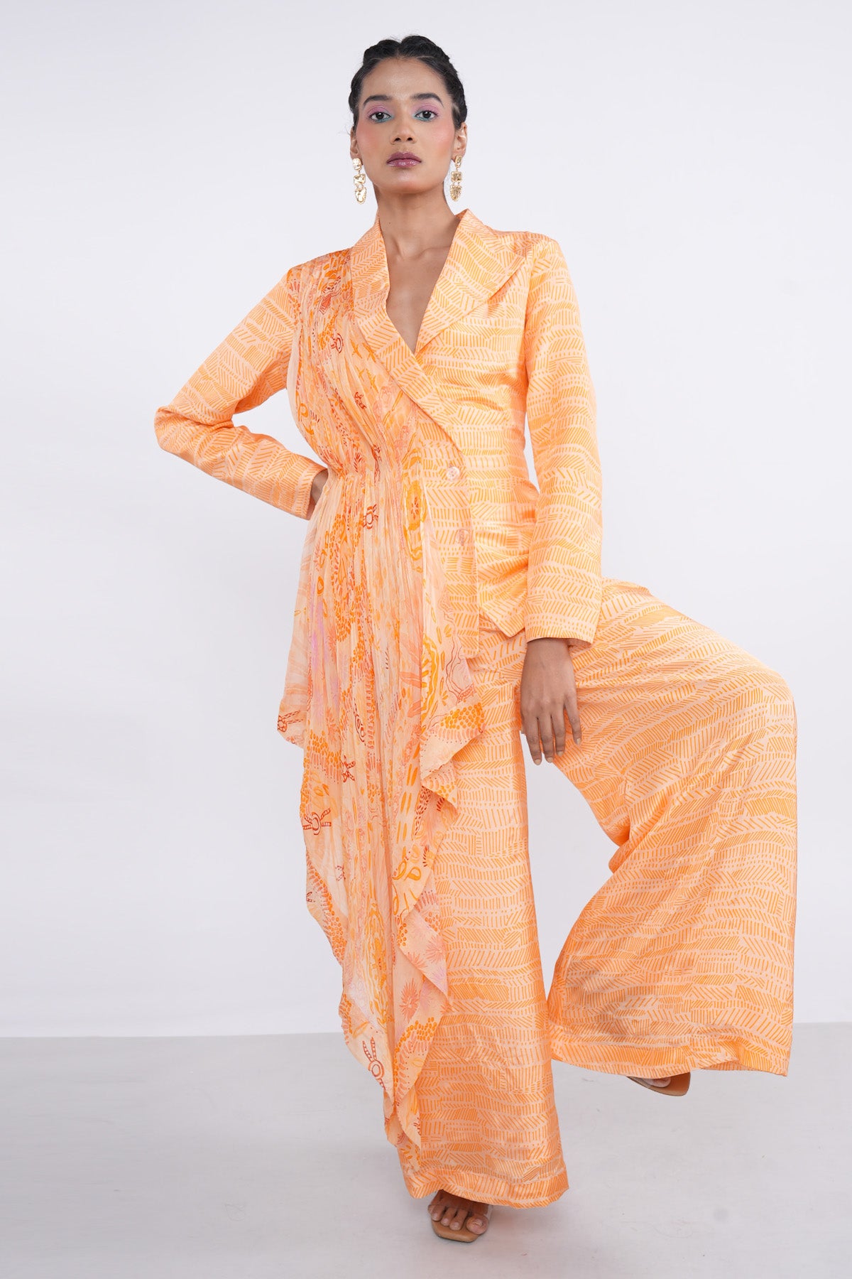 Orange Pleated Blazer & Pants