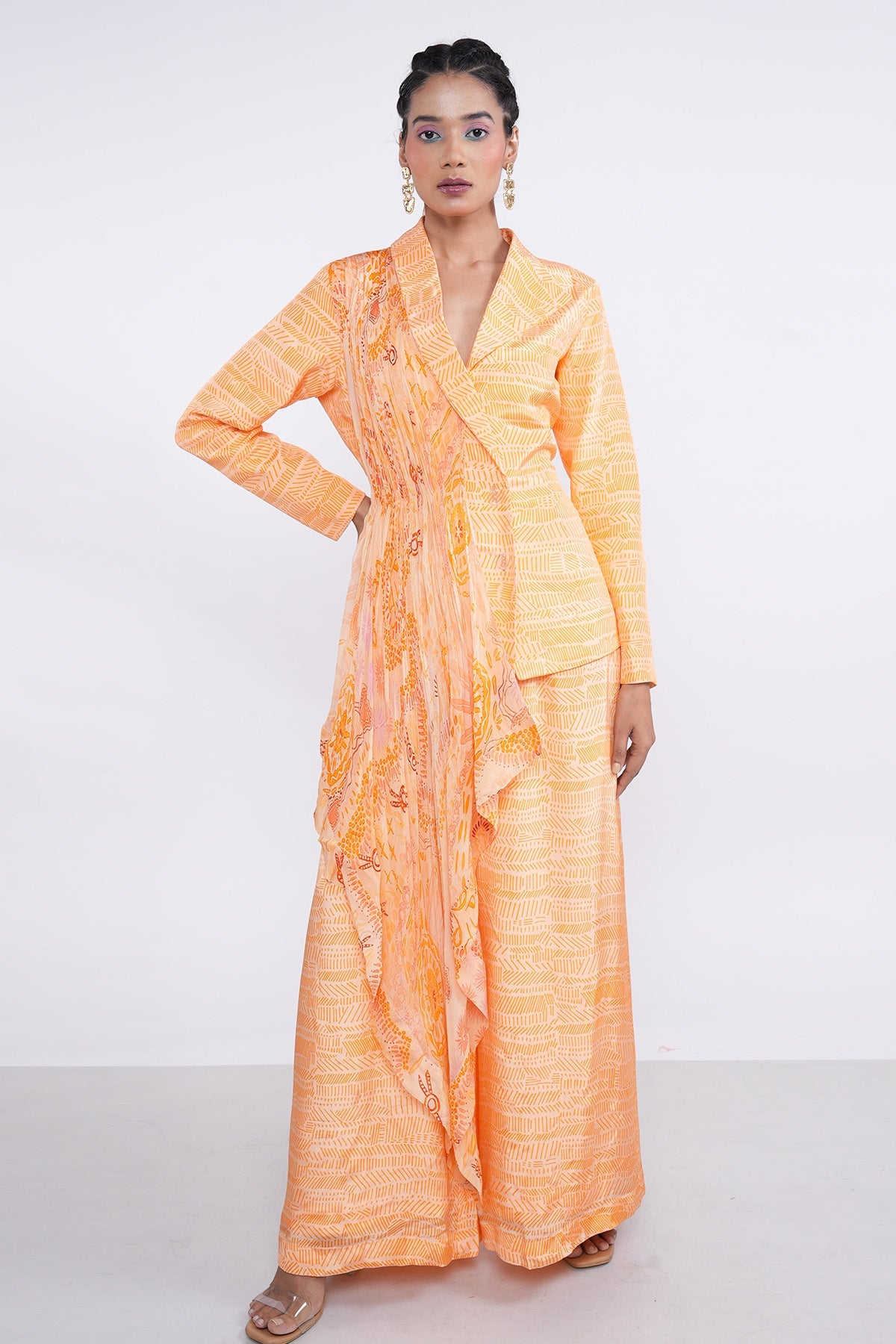 Buy Orange Pleated Blazer & Pants by Demira for women online at ScrollnShops