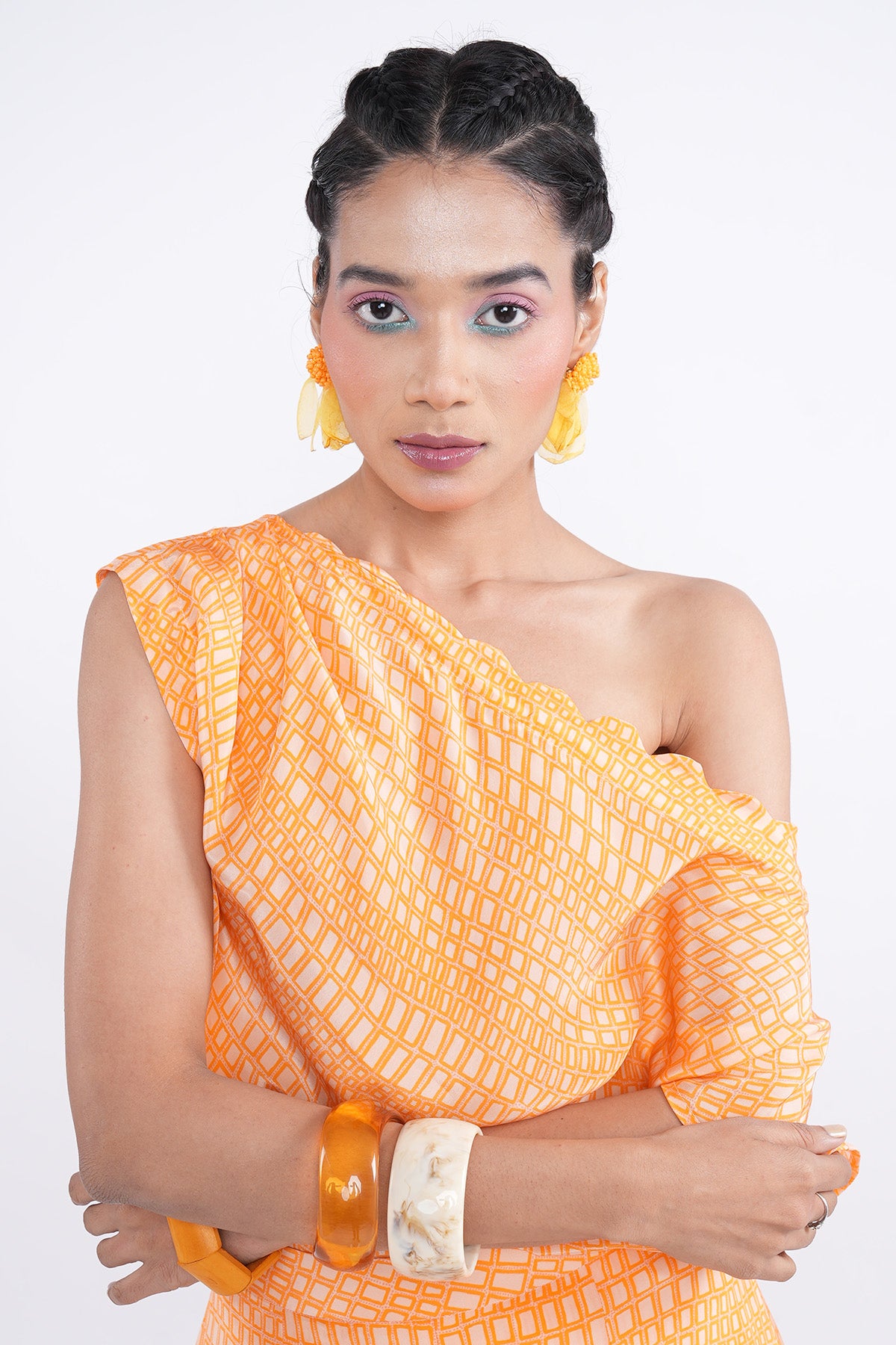 Orange Pleated Kurta & Pants