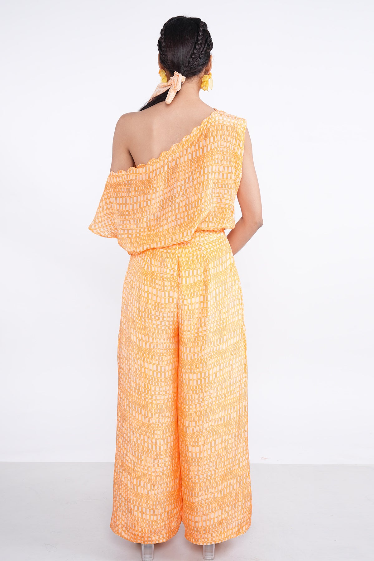 Orange Pleated Kurta & Pants