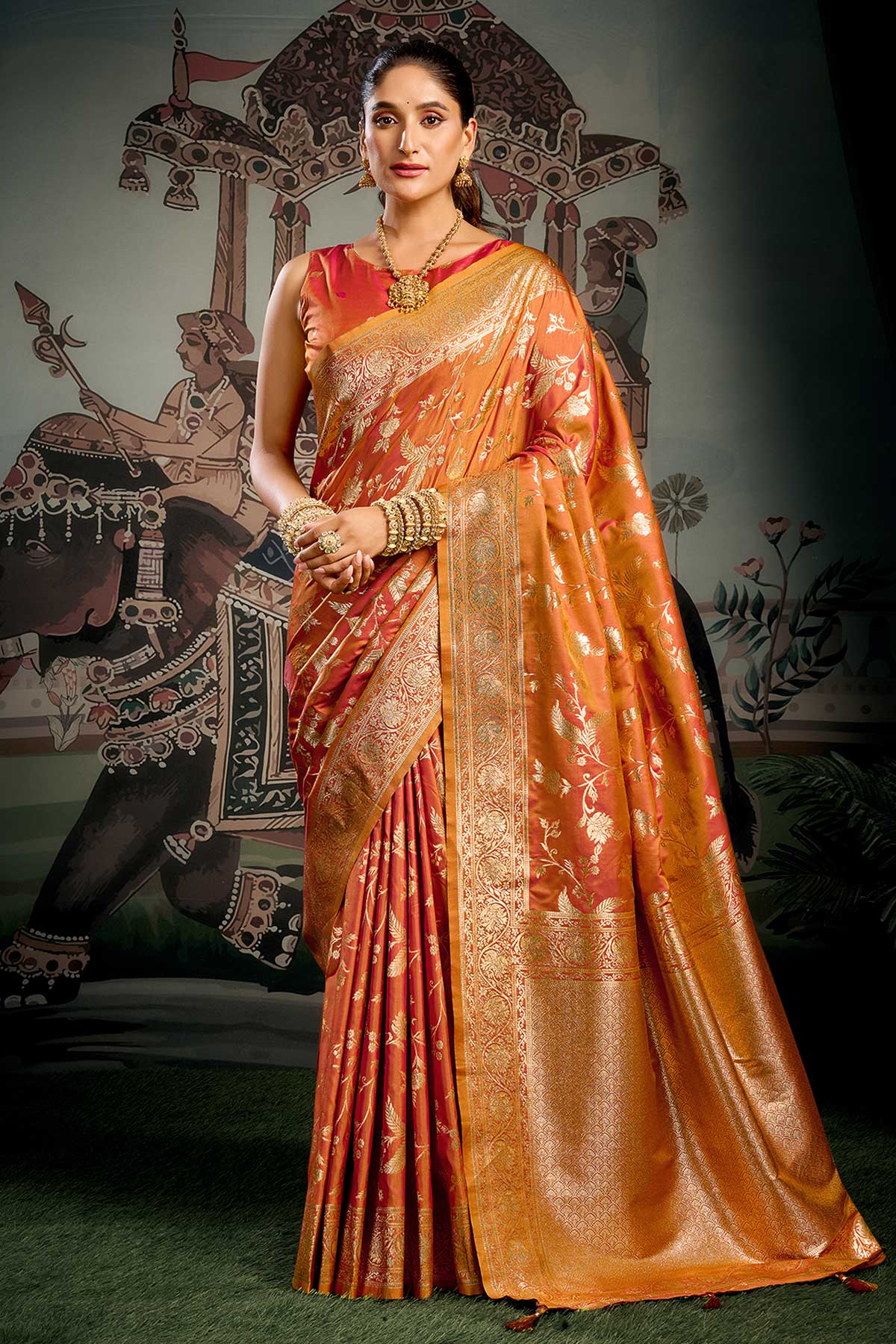 Buy Orange Premium Soft Silk Saree for women by Jyoti Fashion online available at scrollnshops