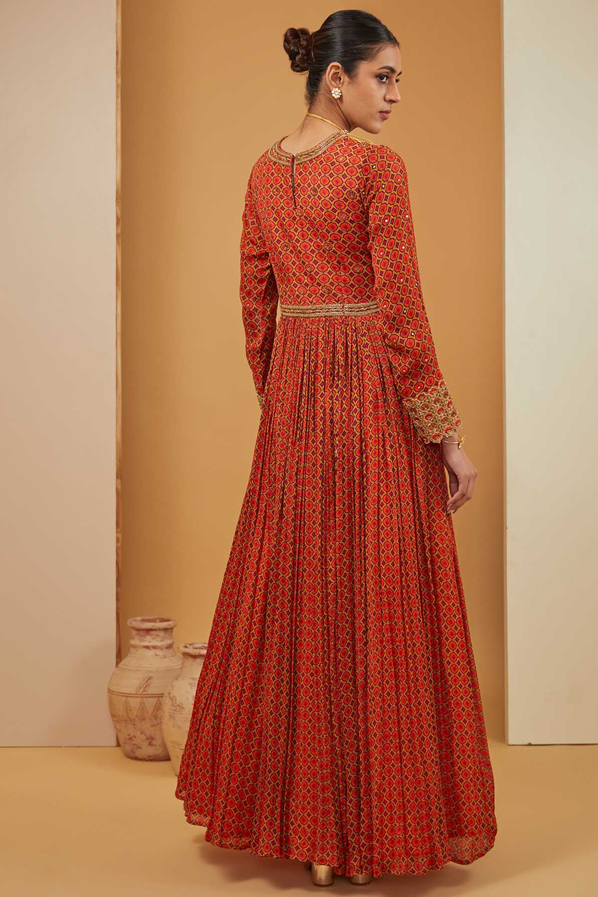 Orange Print Anarkali & Dupatta