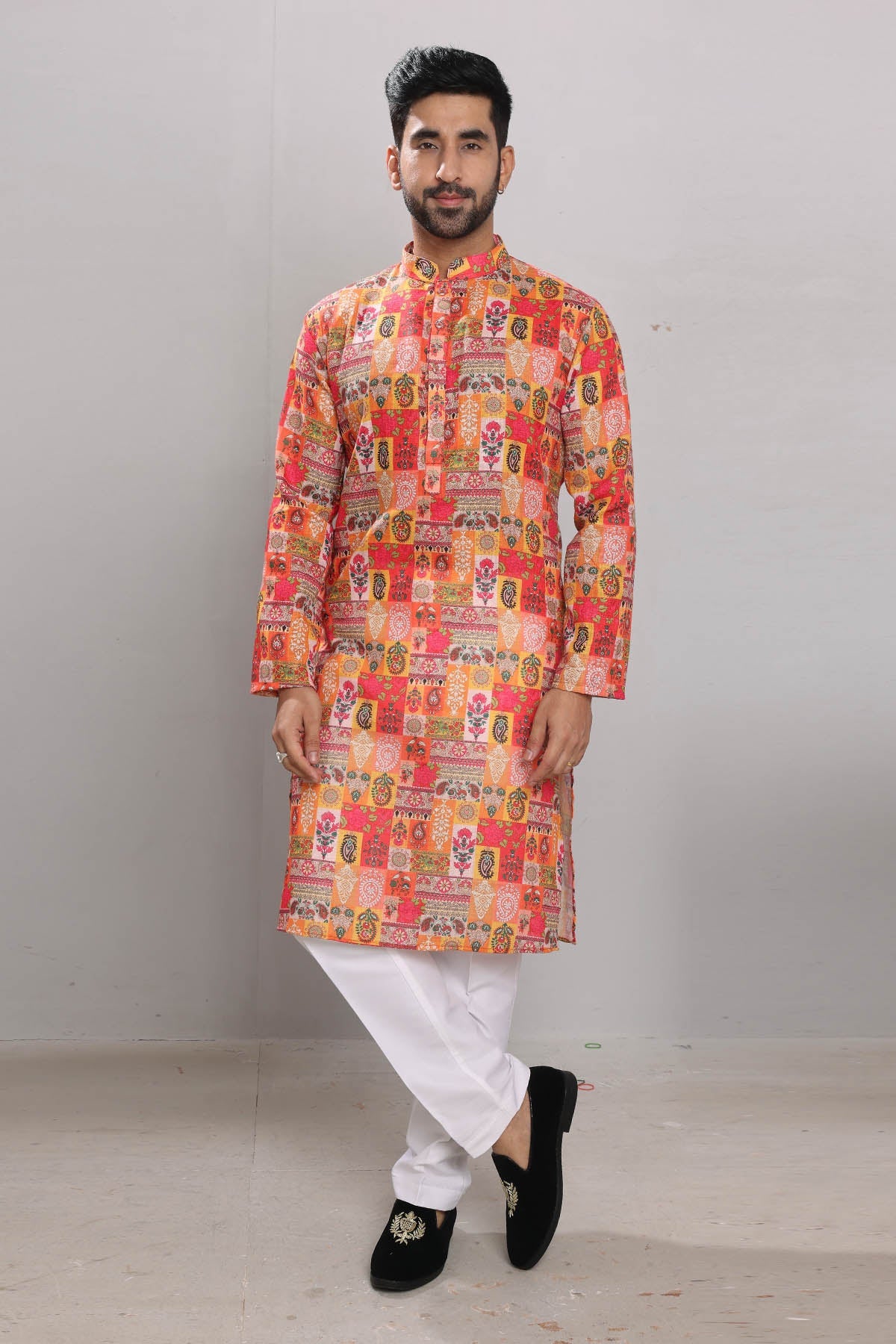 Buy Orange Print Cotton Blend Kurta by SNEHA B - Men for men online at ScrollnShops