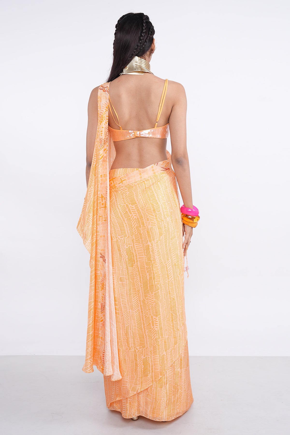 Orange Print Ready To Wear Saree