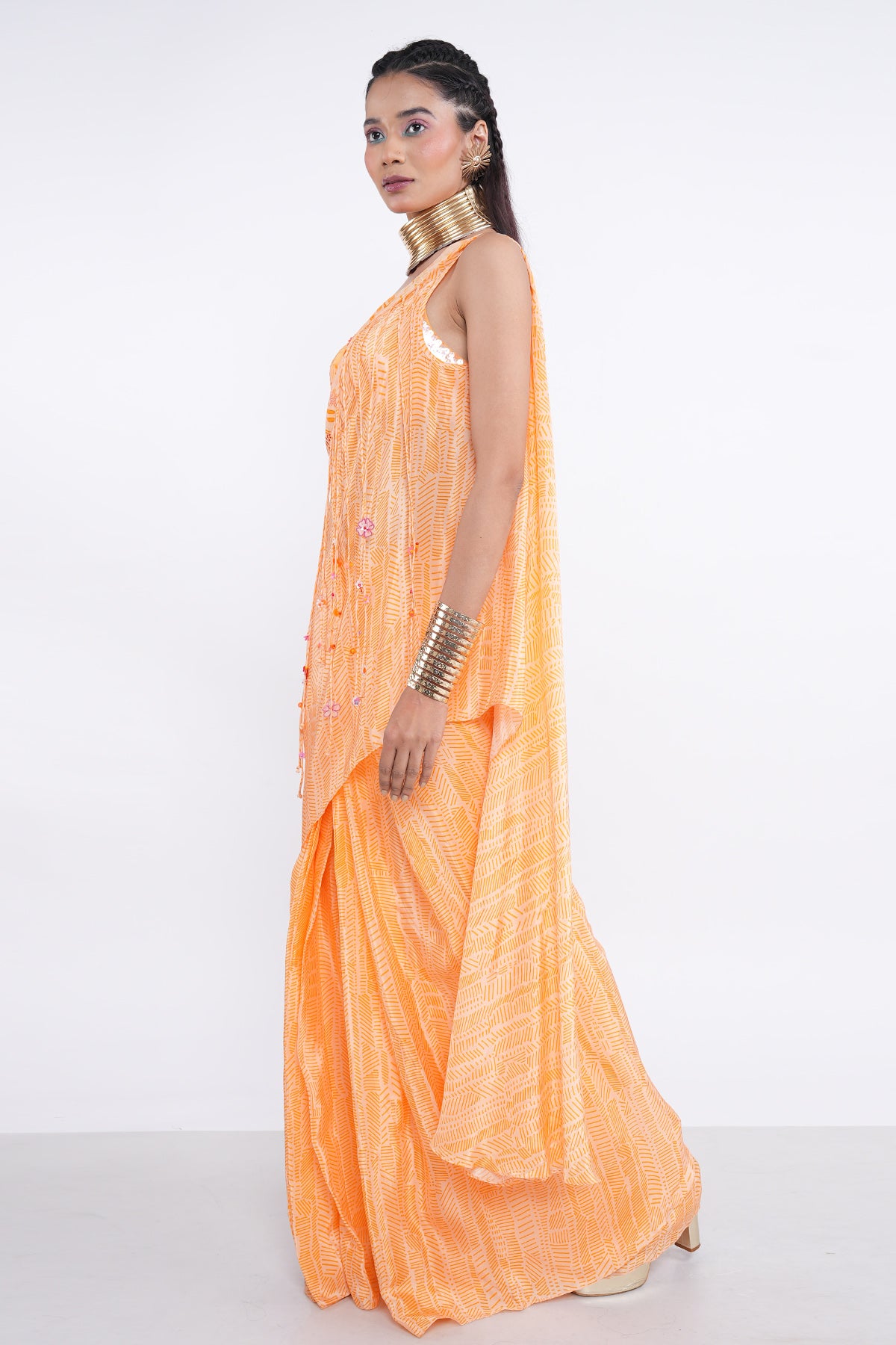 Orange Print Ready To Wear Saree