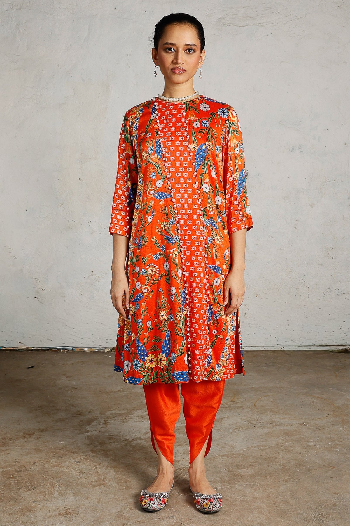 Buy Orange Printed Aari Kurta Set for women by Saksham Neharicka online available at scrollnshops