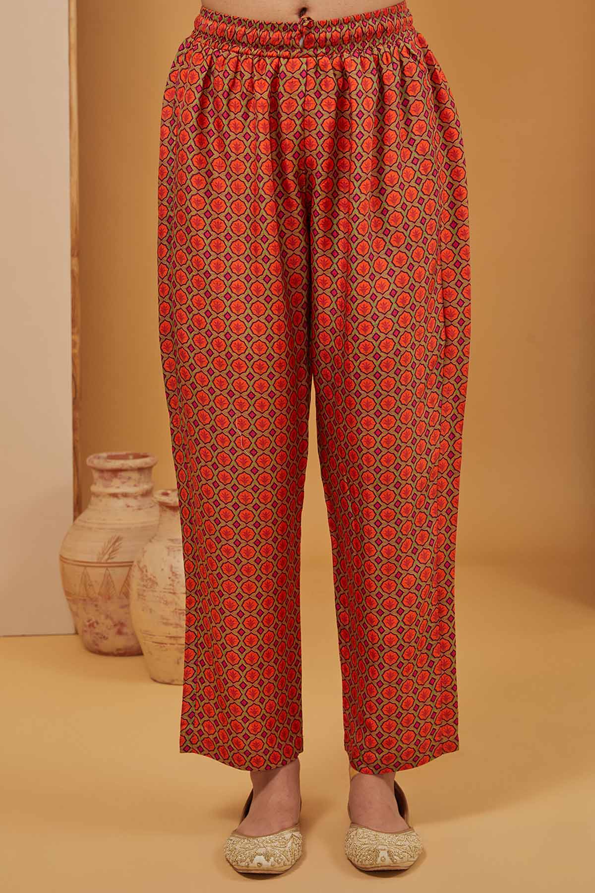 Orange Printed Flared Kurta Set