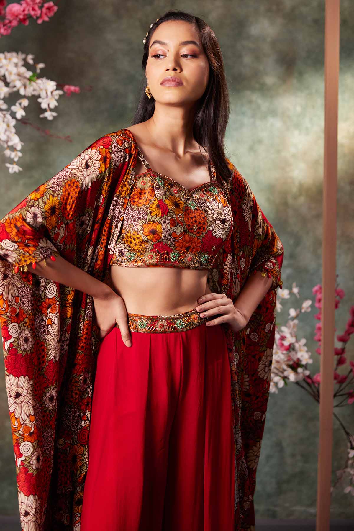 Orange Printed Indo-Western Set