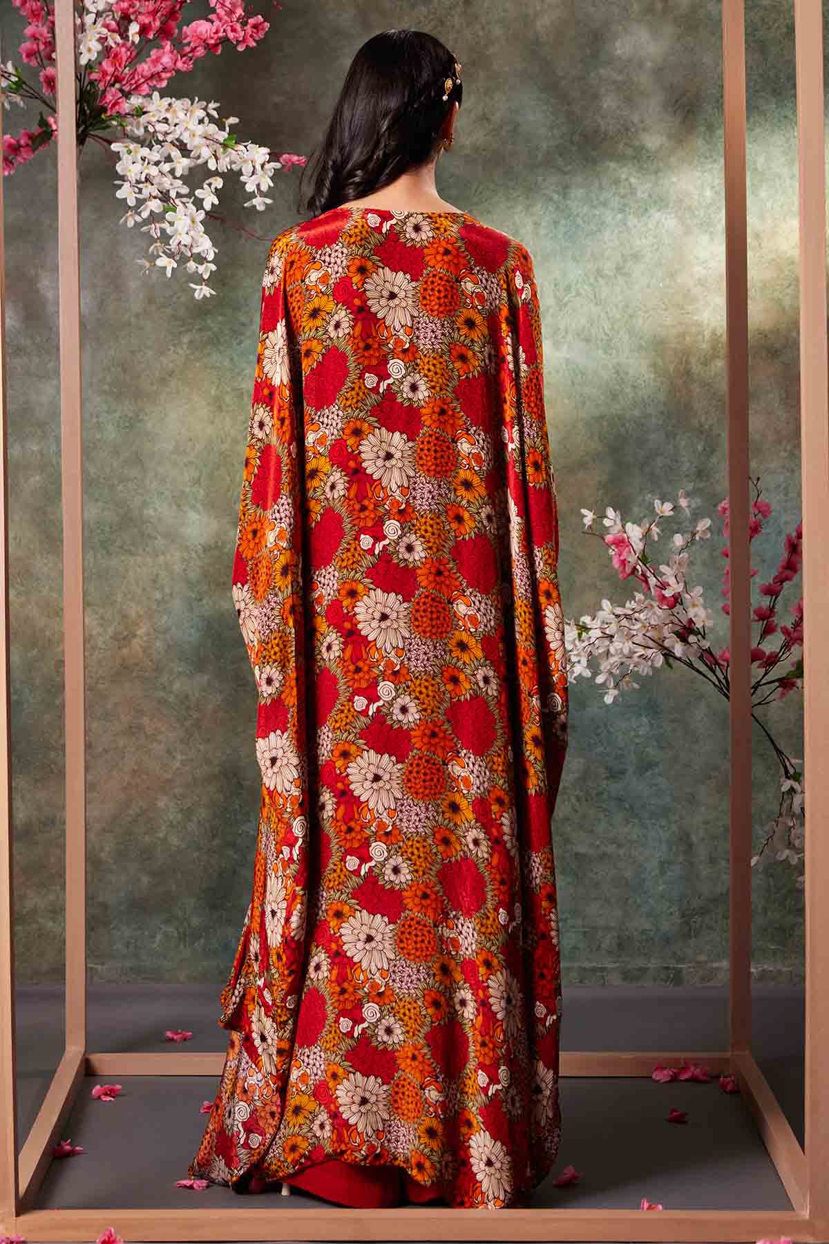 Orange Printed Indo-Western Set