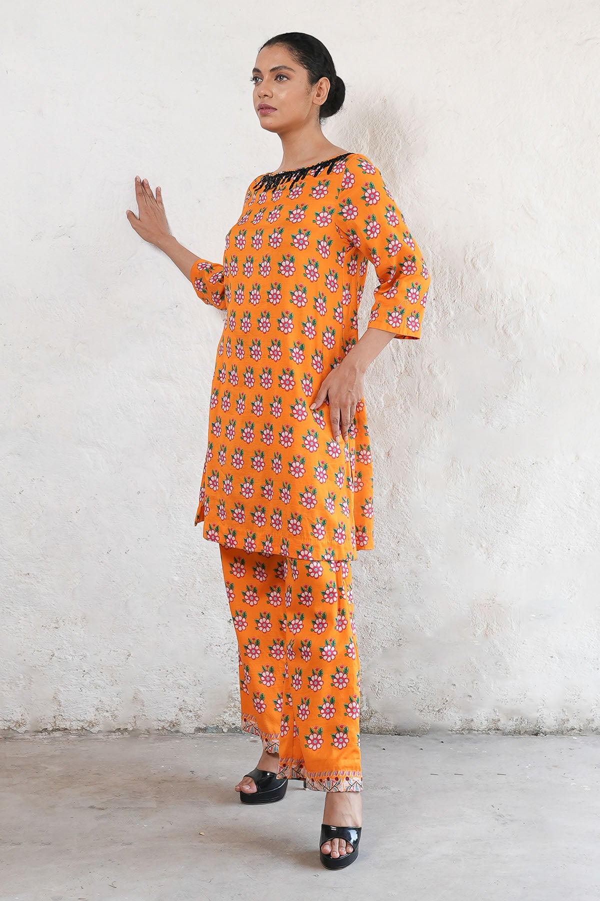 Orange Printed Kurta & Palazzo
