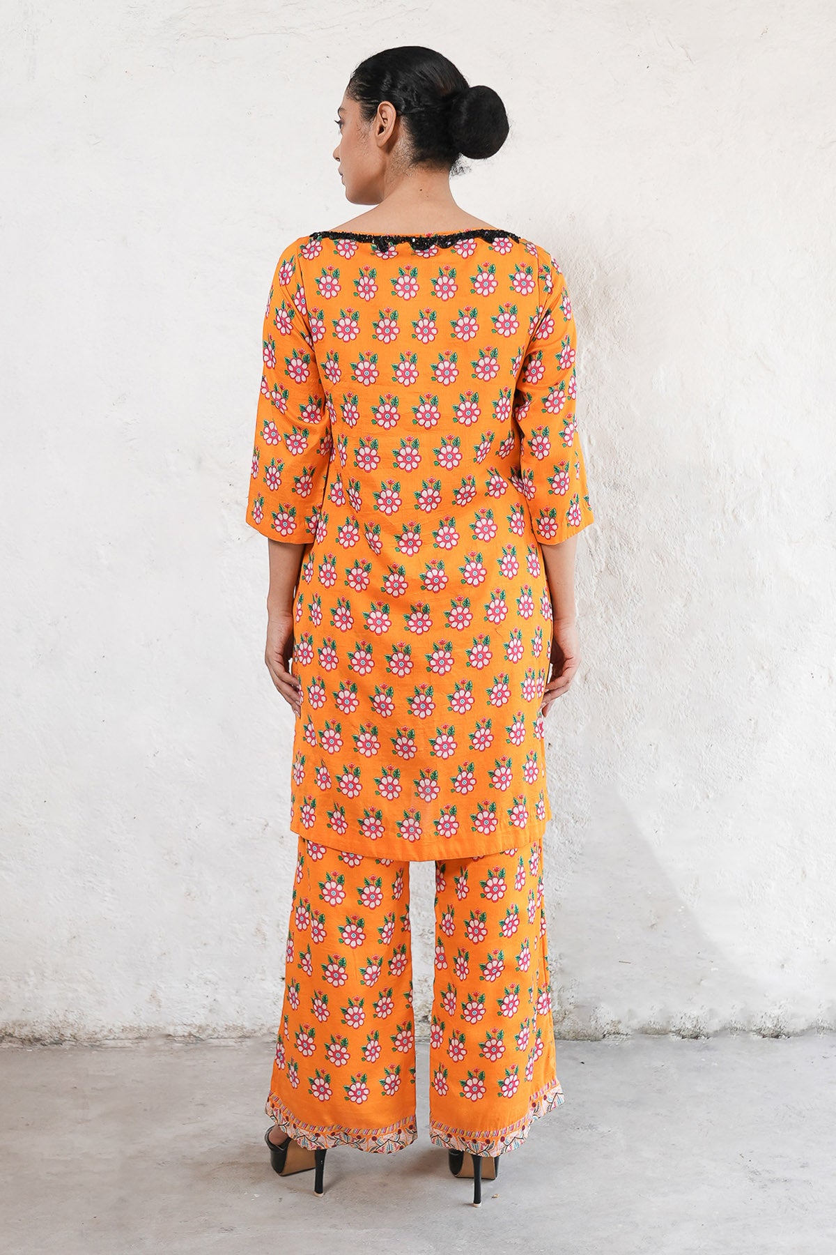 Orange Printed Kurta & Palazzo