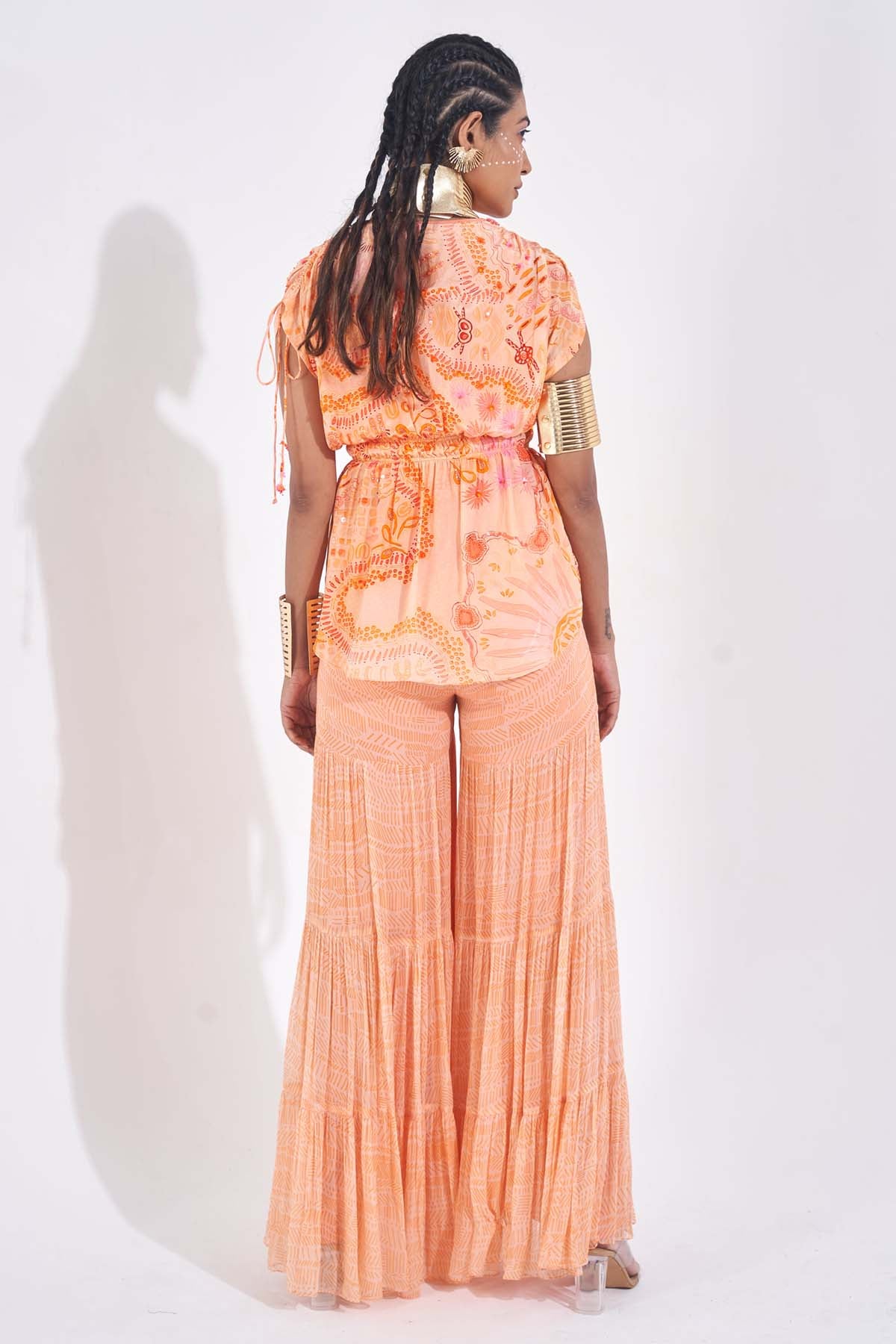 Orange Printed Ruffle Sharara