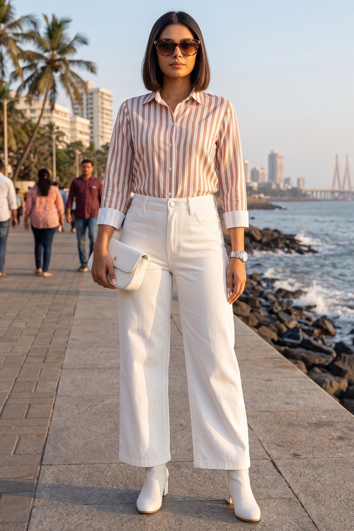 Buy Orange Pure Cotton Stripe Shirt for women by Sneha B online available at scrollnshops