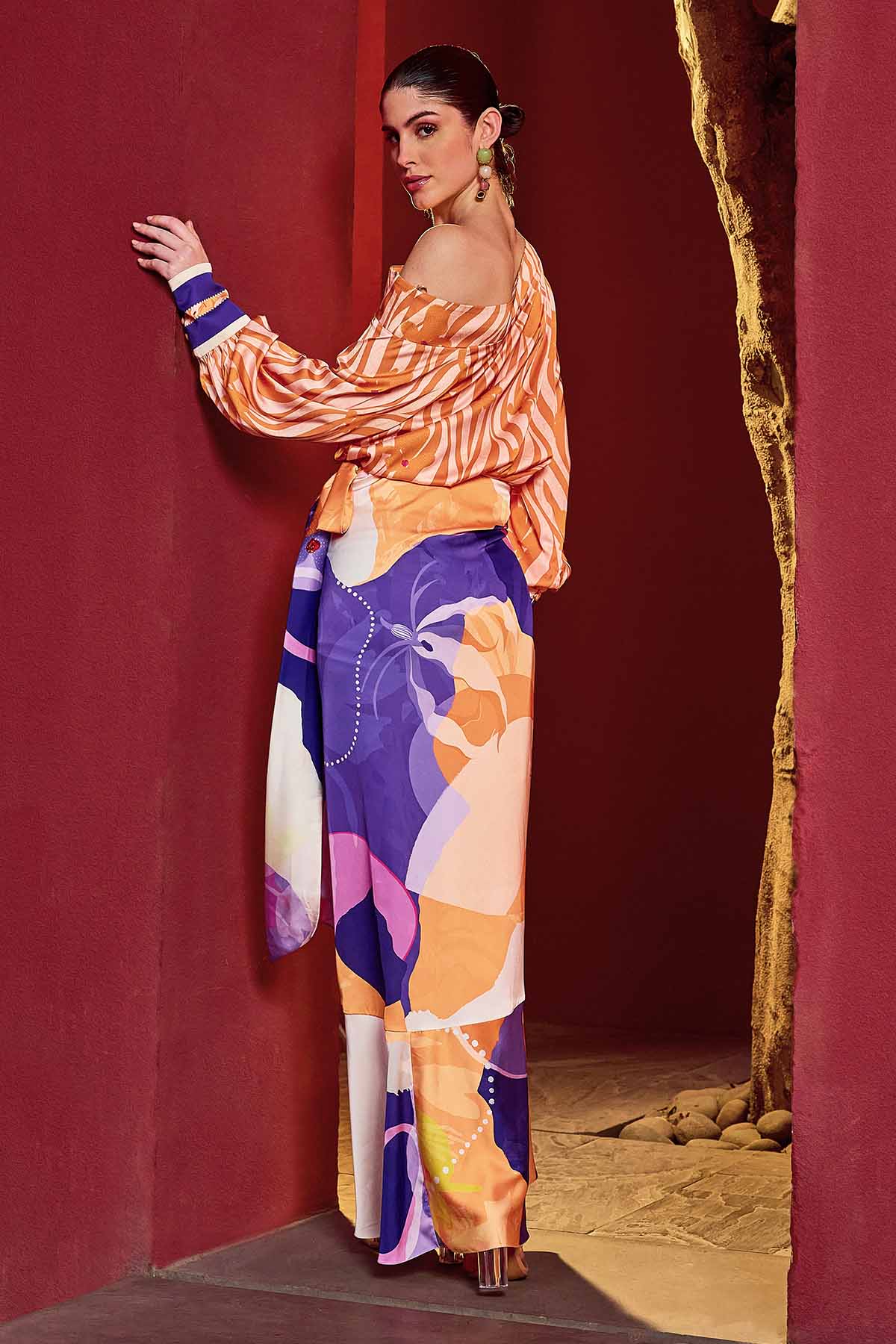 Orange & Purple Top & Wrap Skirt