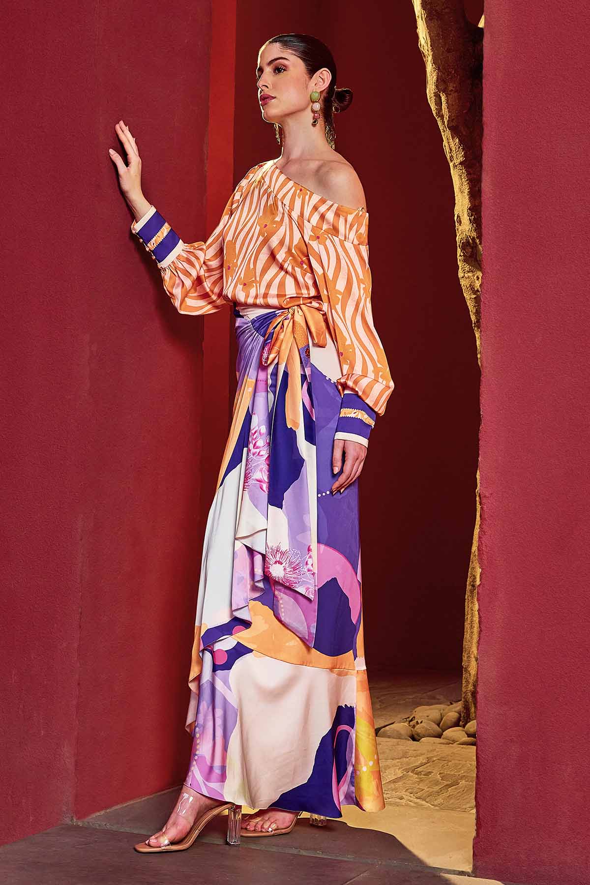 Orange & Purple Top & Wrap Skirt