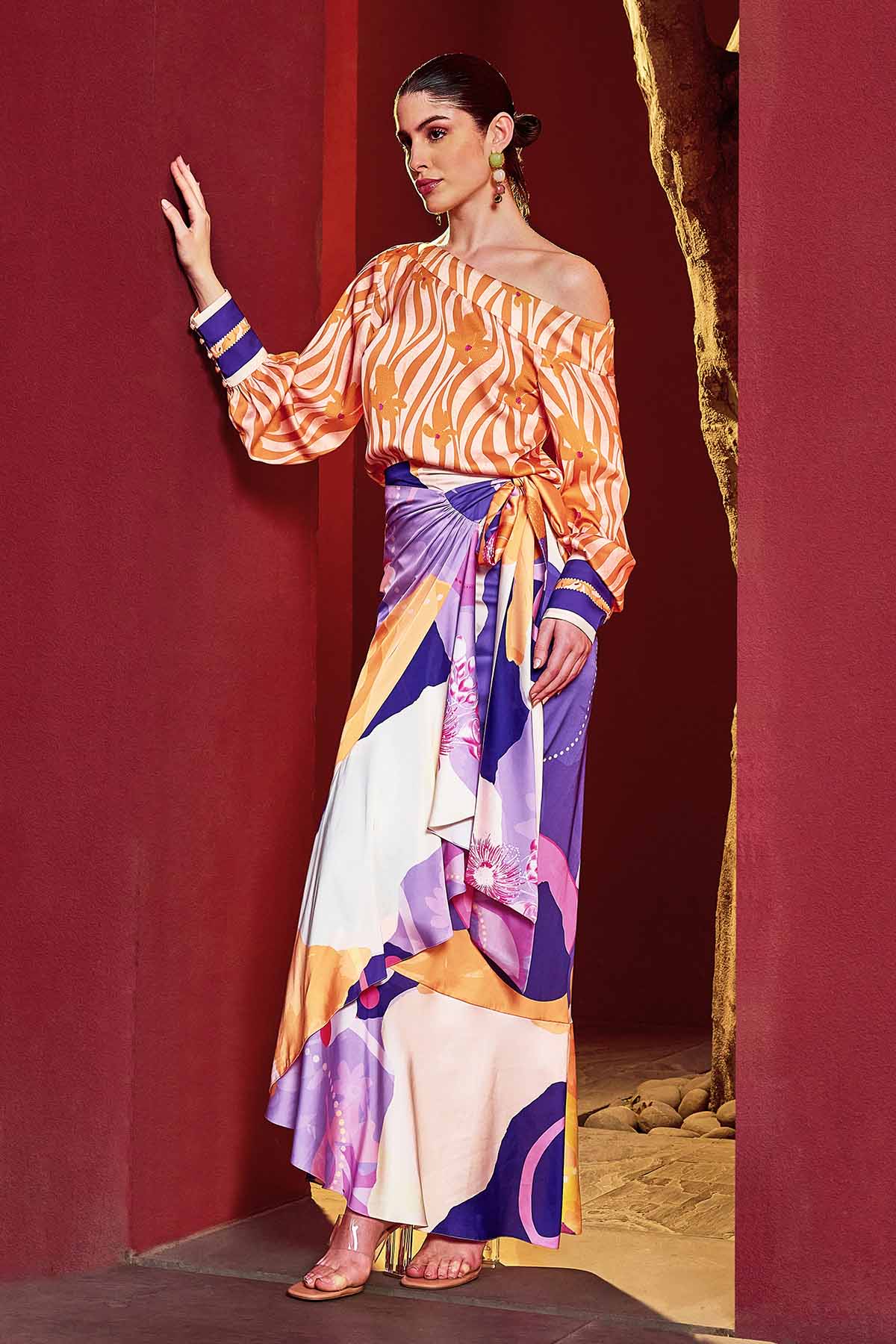 Orange & Purple Top & Wrap Skirt