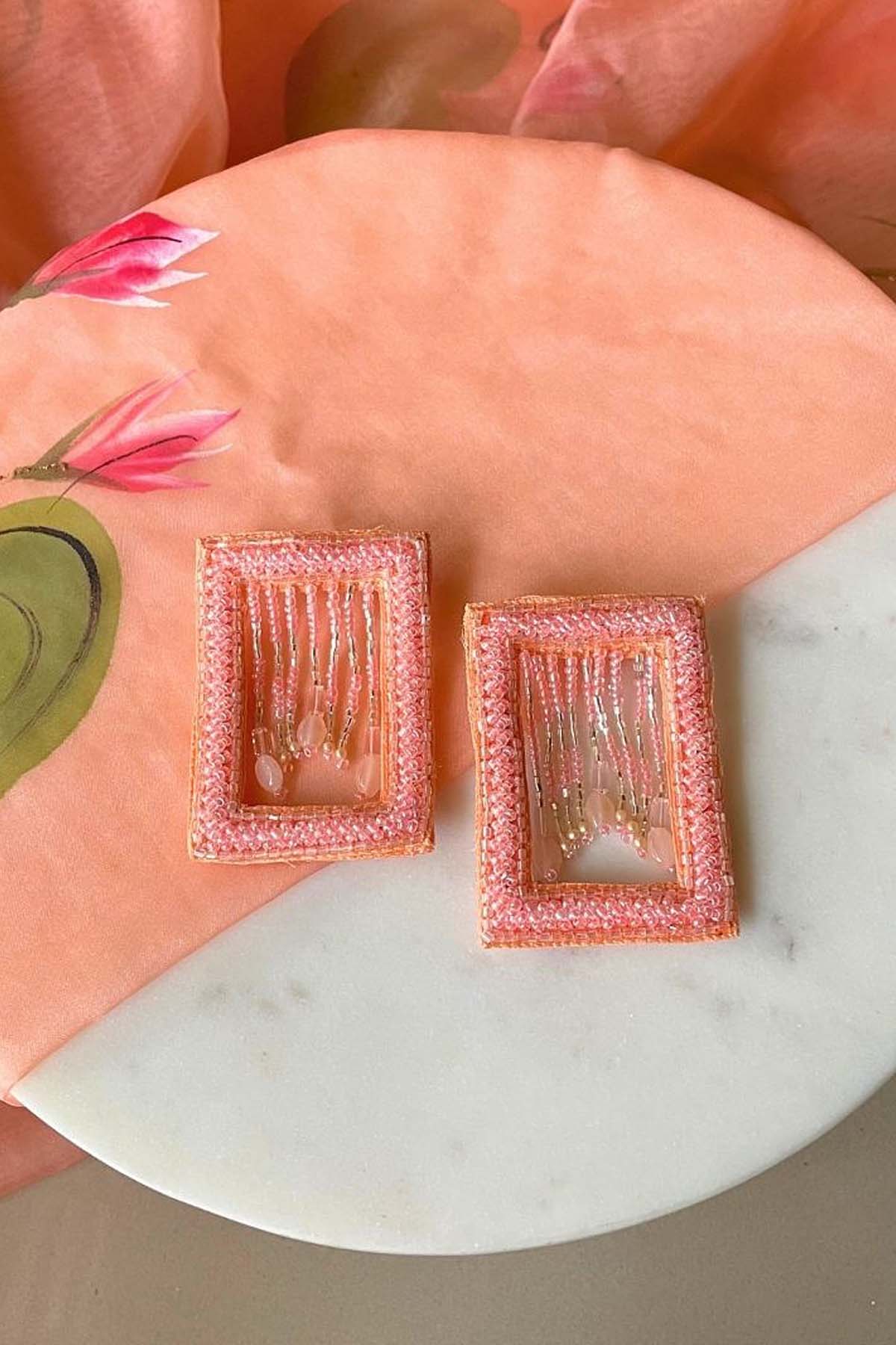 Deeya The Fashion House Orange Rectangular Earrings Jewellery online at ScrollnShops