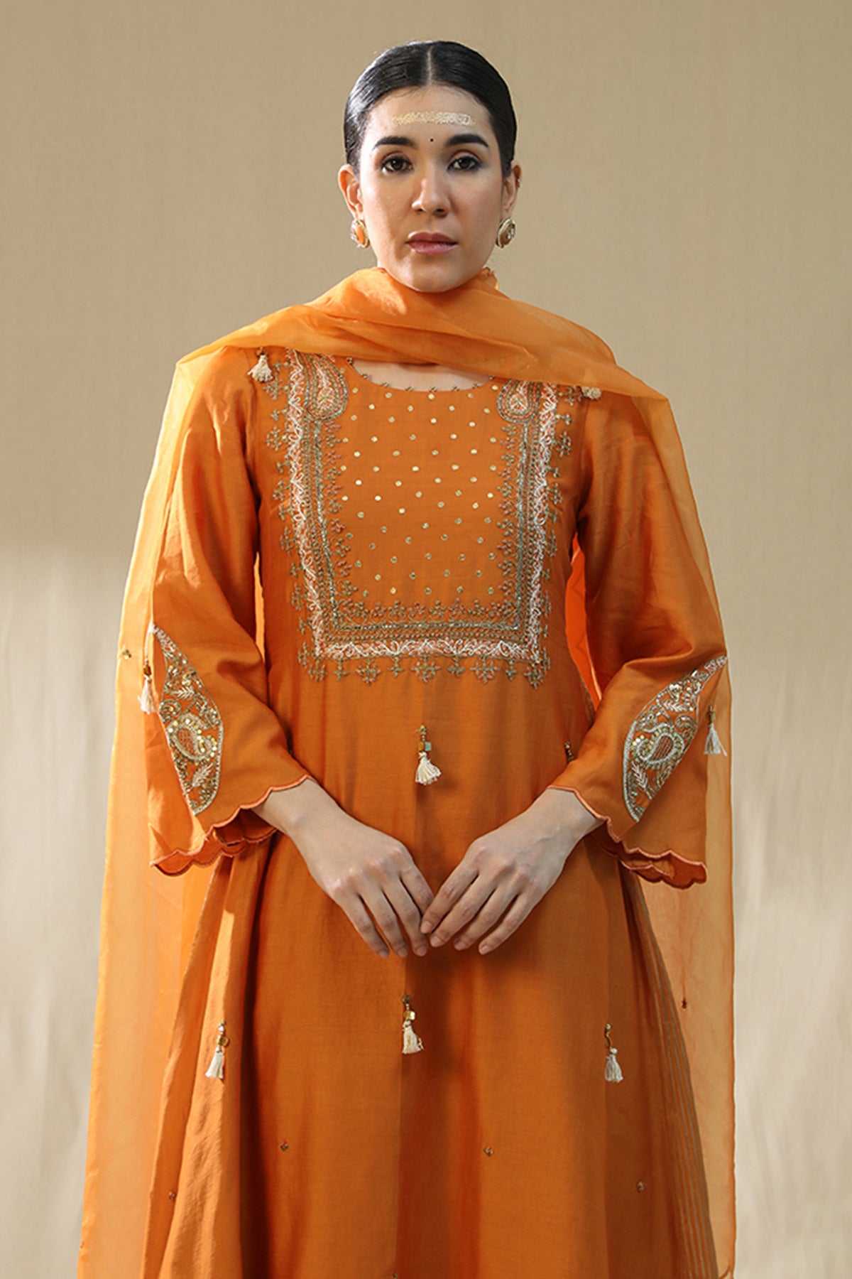 Orange Resham A-Line Kurta Set
