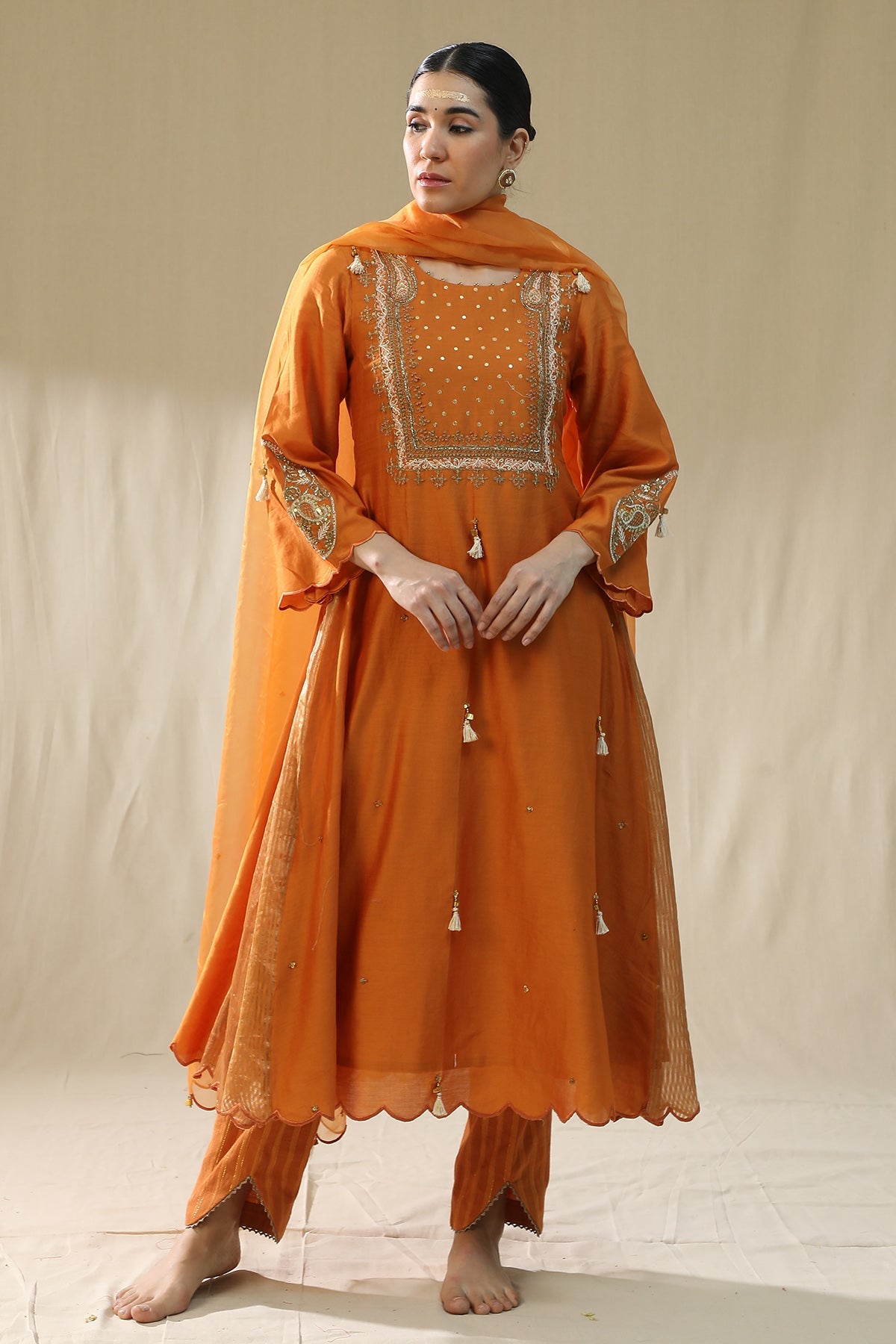 Buy Orange Resham A-Line Kurta Set by Arpita Sulakshana for women online at ScrollnShops