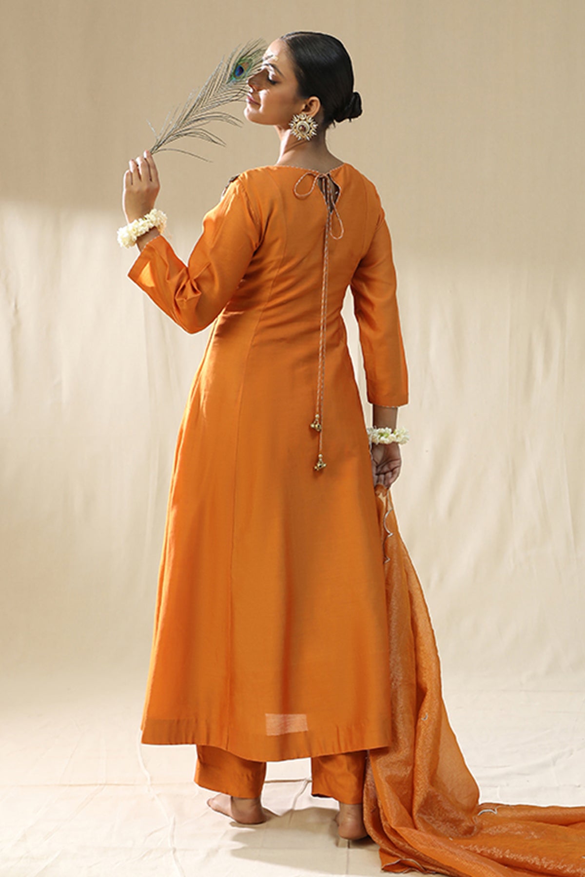 Orange Round Neck Kurta Set