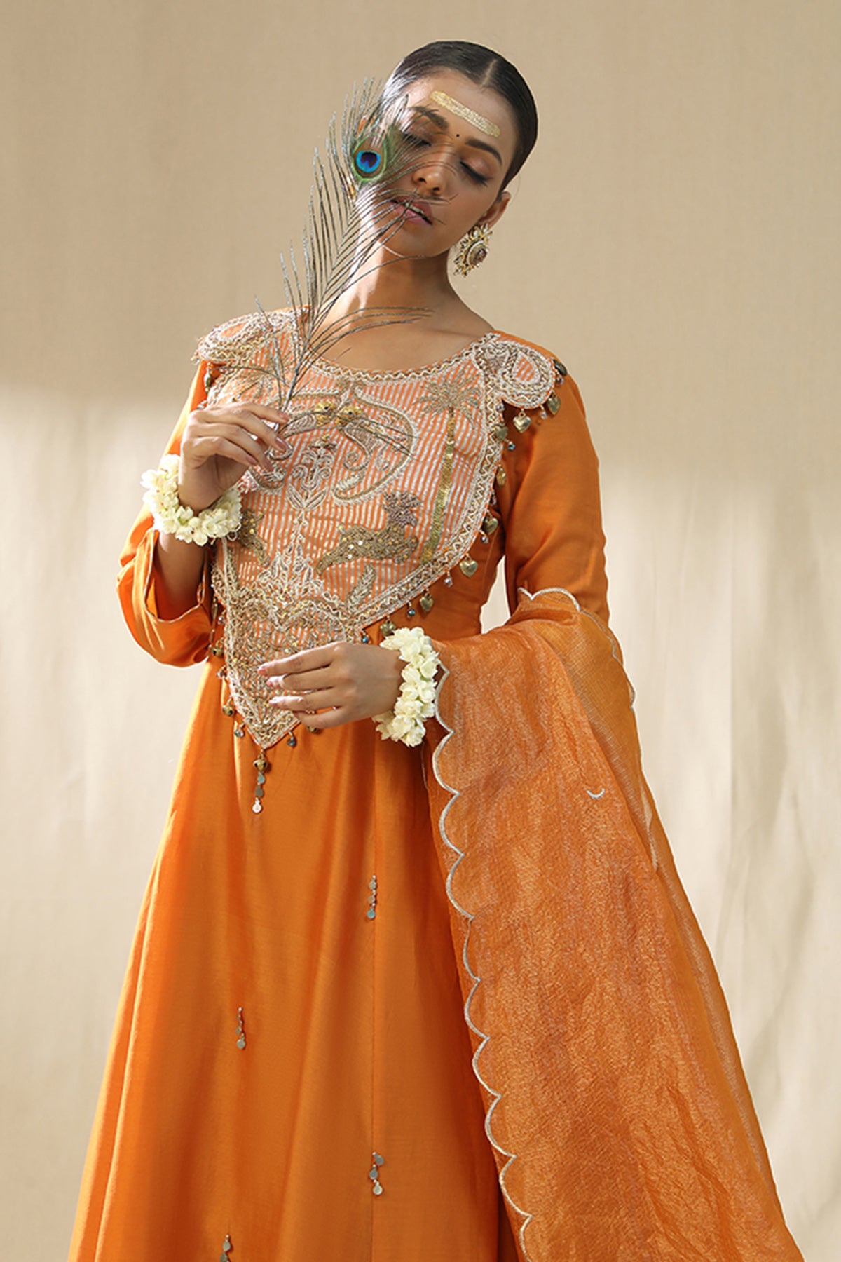 Orange Round Neck Kurta Set
