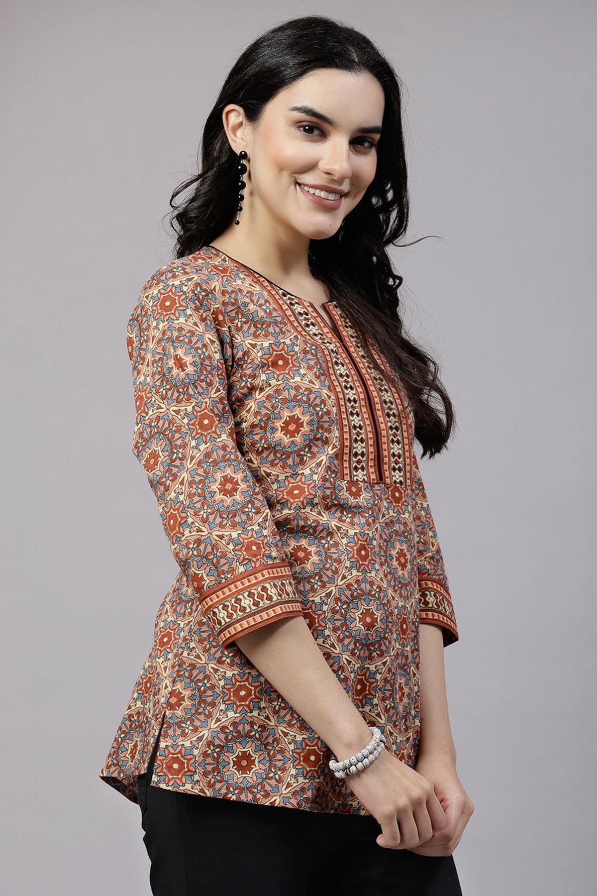 Buy Orange Rust Sequins Yoke Top for Women by Qomn Designer online available at scrollnshops