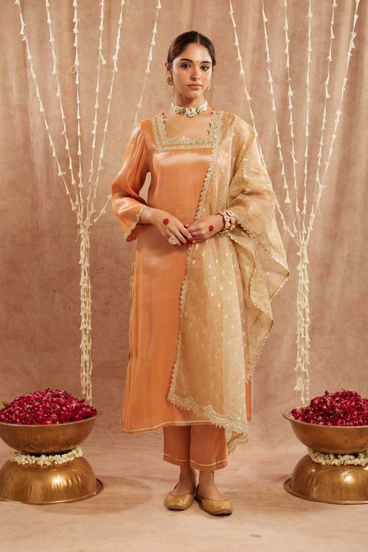 Buy Orange Scallop Kurta & Pants by Nero for women online at ScrollnShops