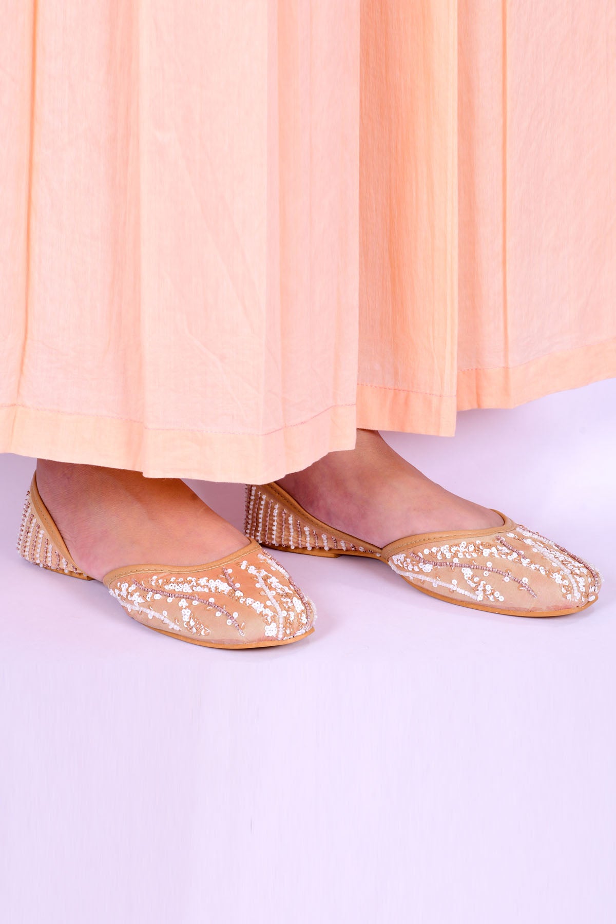 Orange Sequins Embroidered Jutti