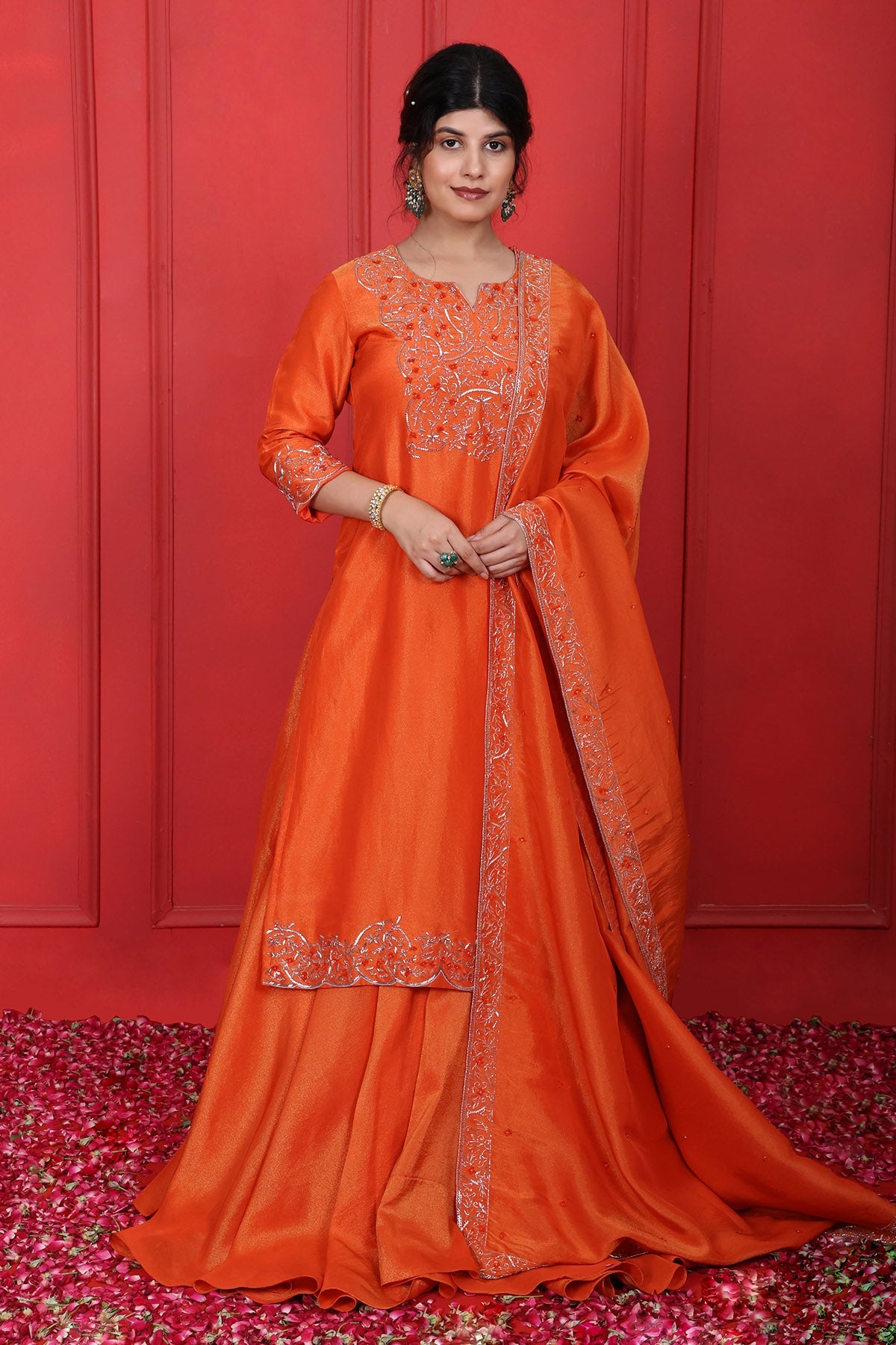 Buy Orange Sequins Work Lehenga Set by Namita Sharma for women online at ScrollnShops
