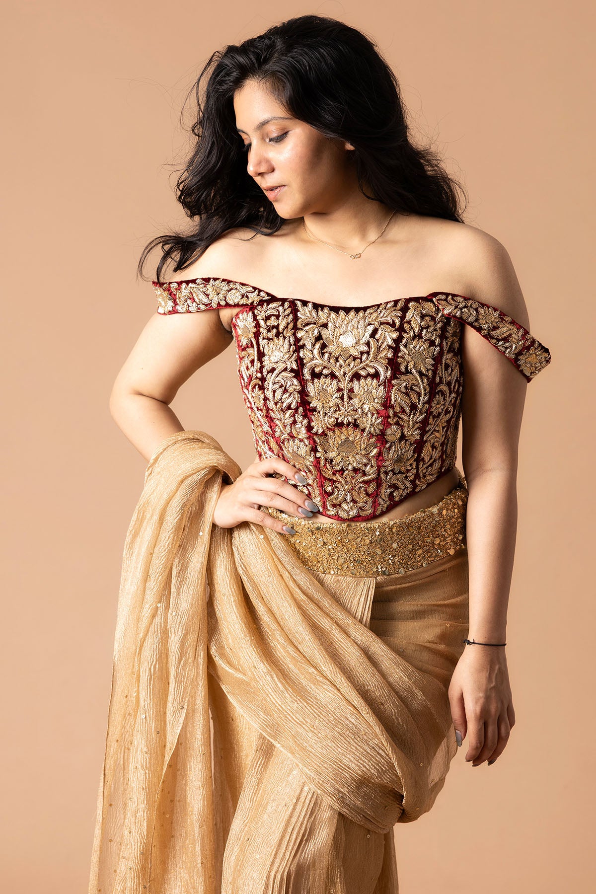 Orange Sequins Zari Lehenga Set